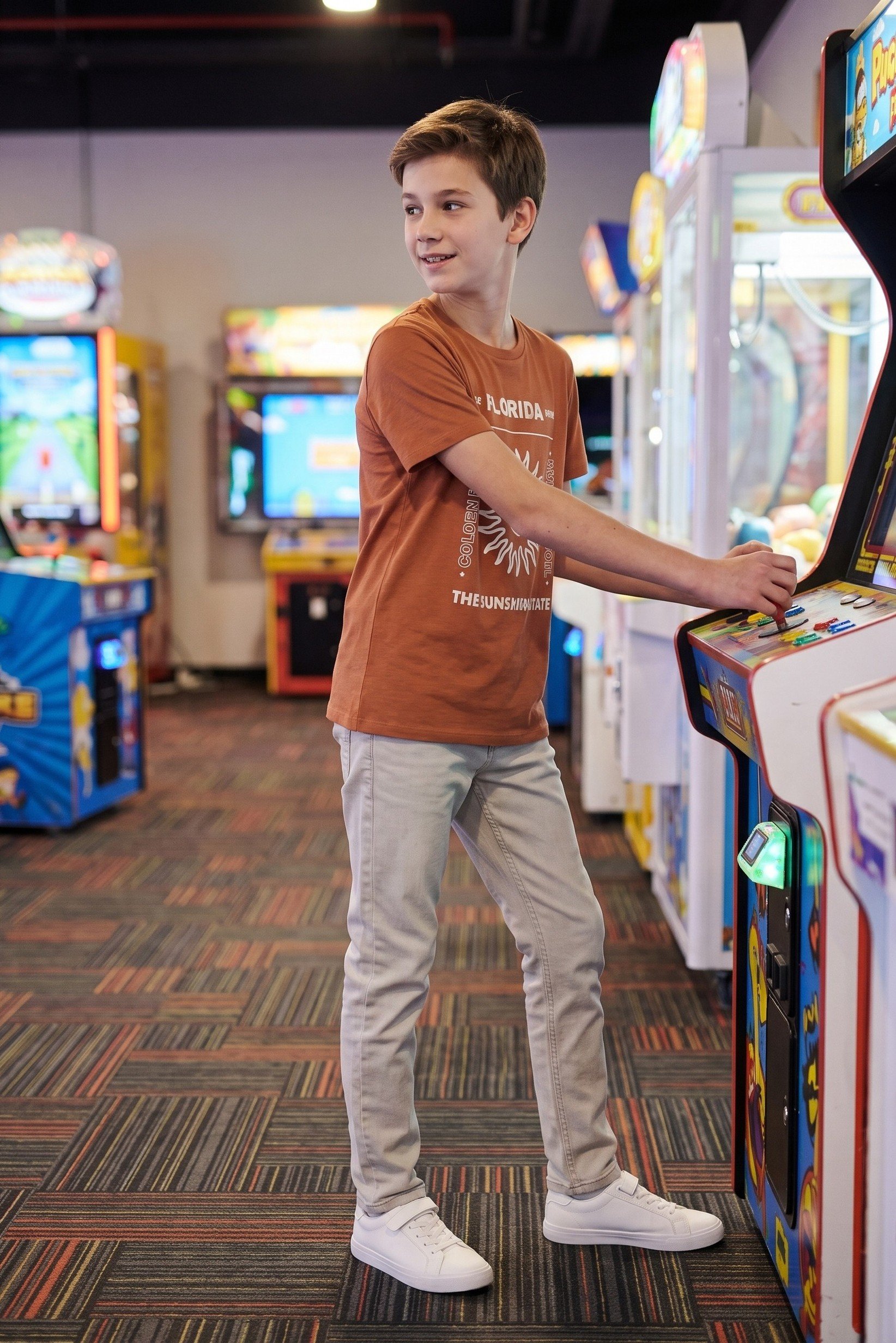 Kids Boy Short Sleeve Graphic Print T-Shirt, Brown
