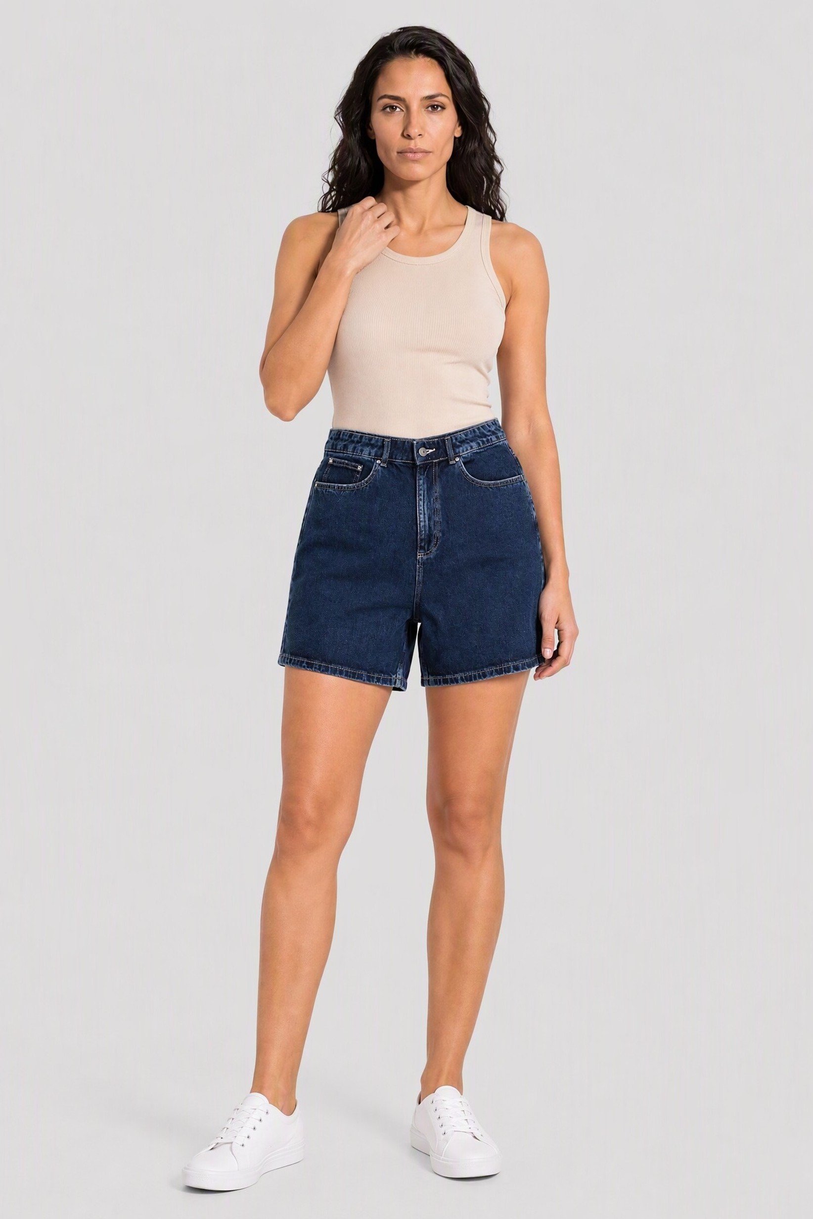Women Washed Denim Shorts, Blue