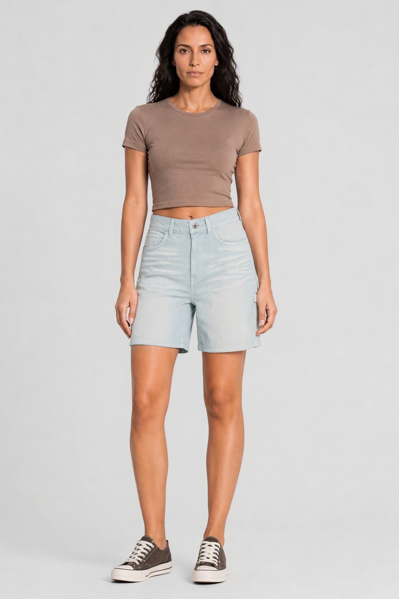 Women Washed Denim Shorts, Light Blue