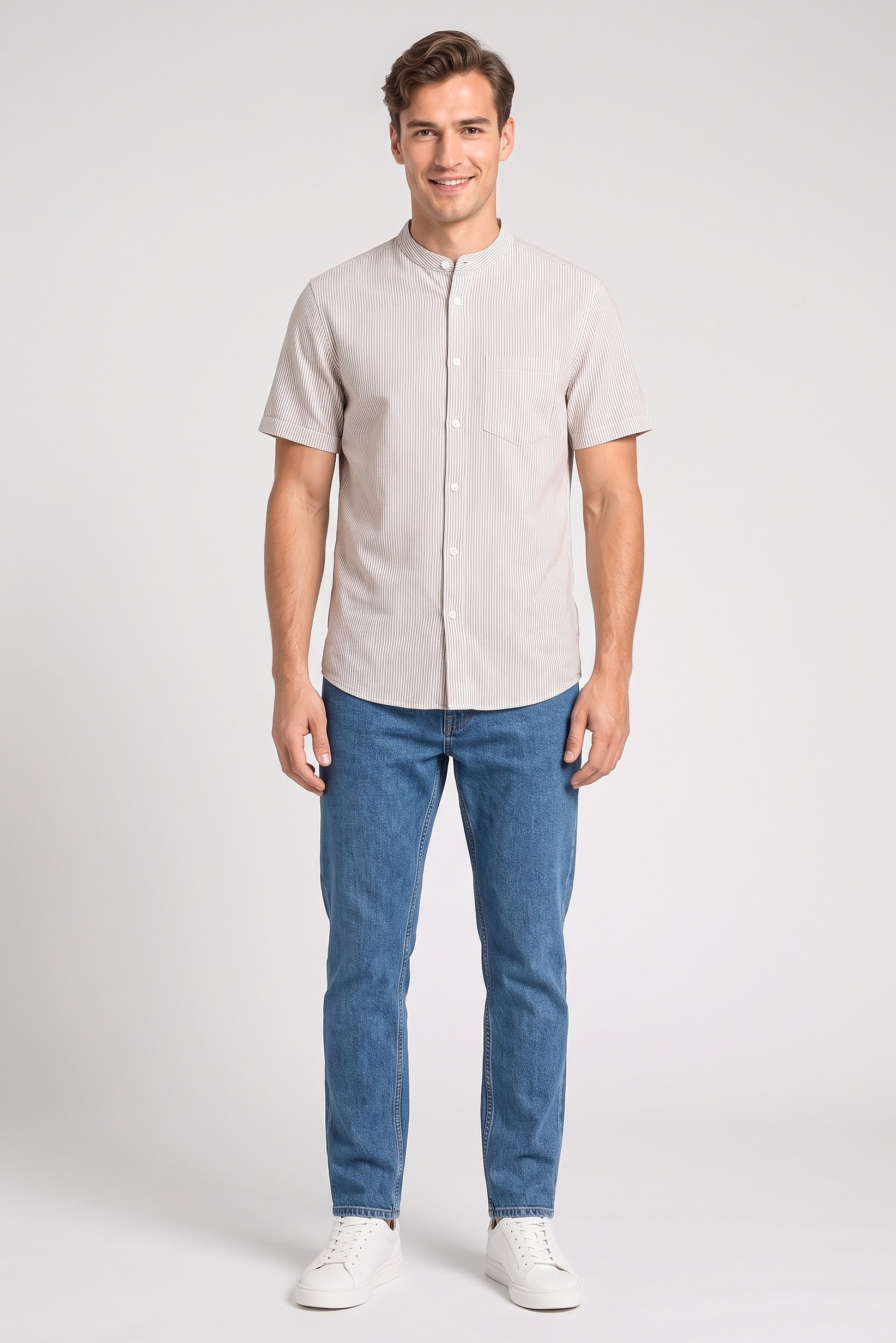 Men Slim Fit Stripe Short Sleeve Casual Shirt, Multicolor