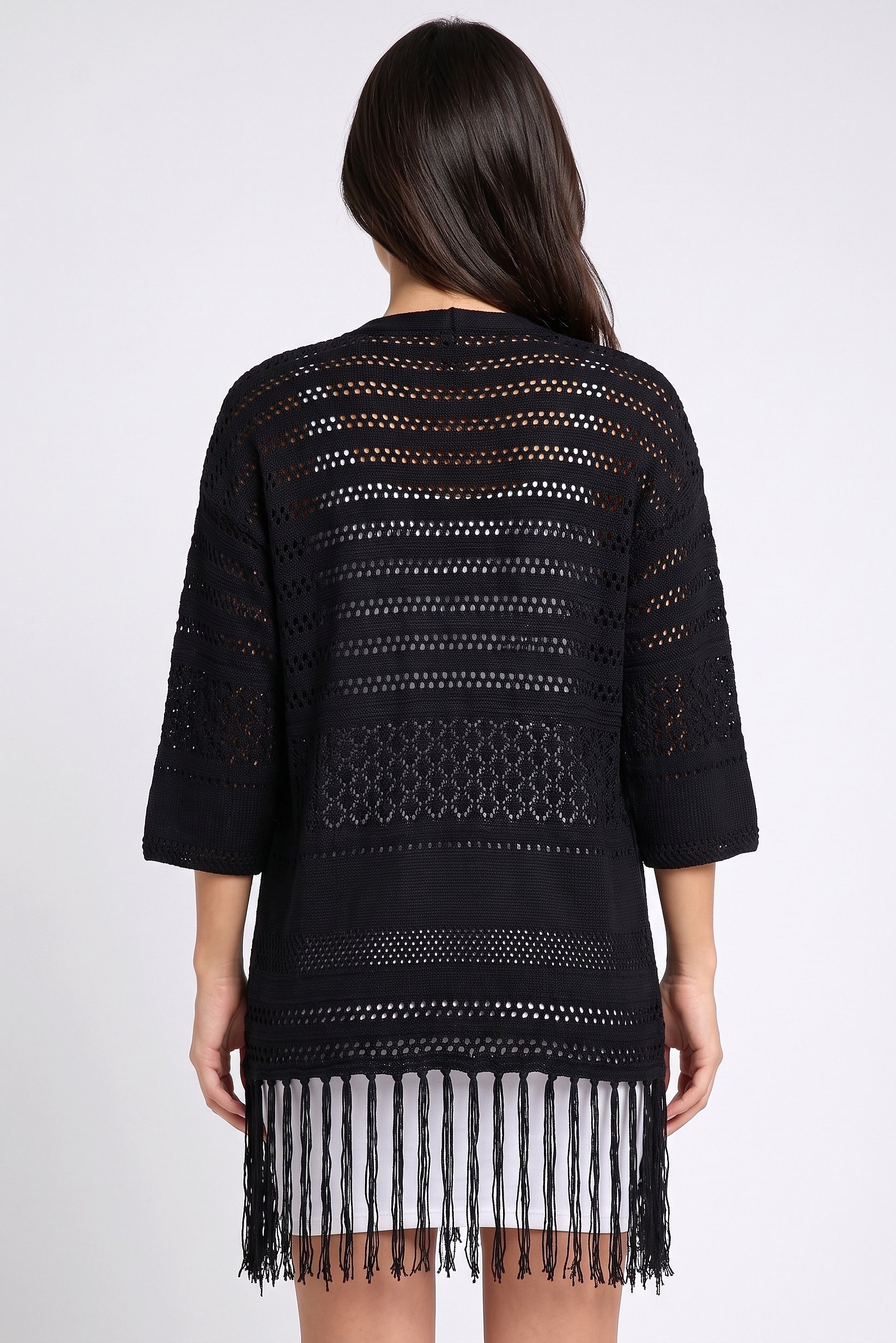 Women Split Neck Knitted Cardigan, Black