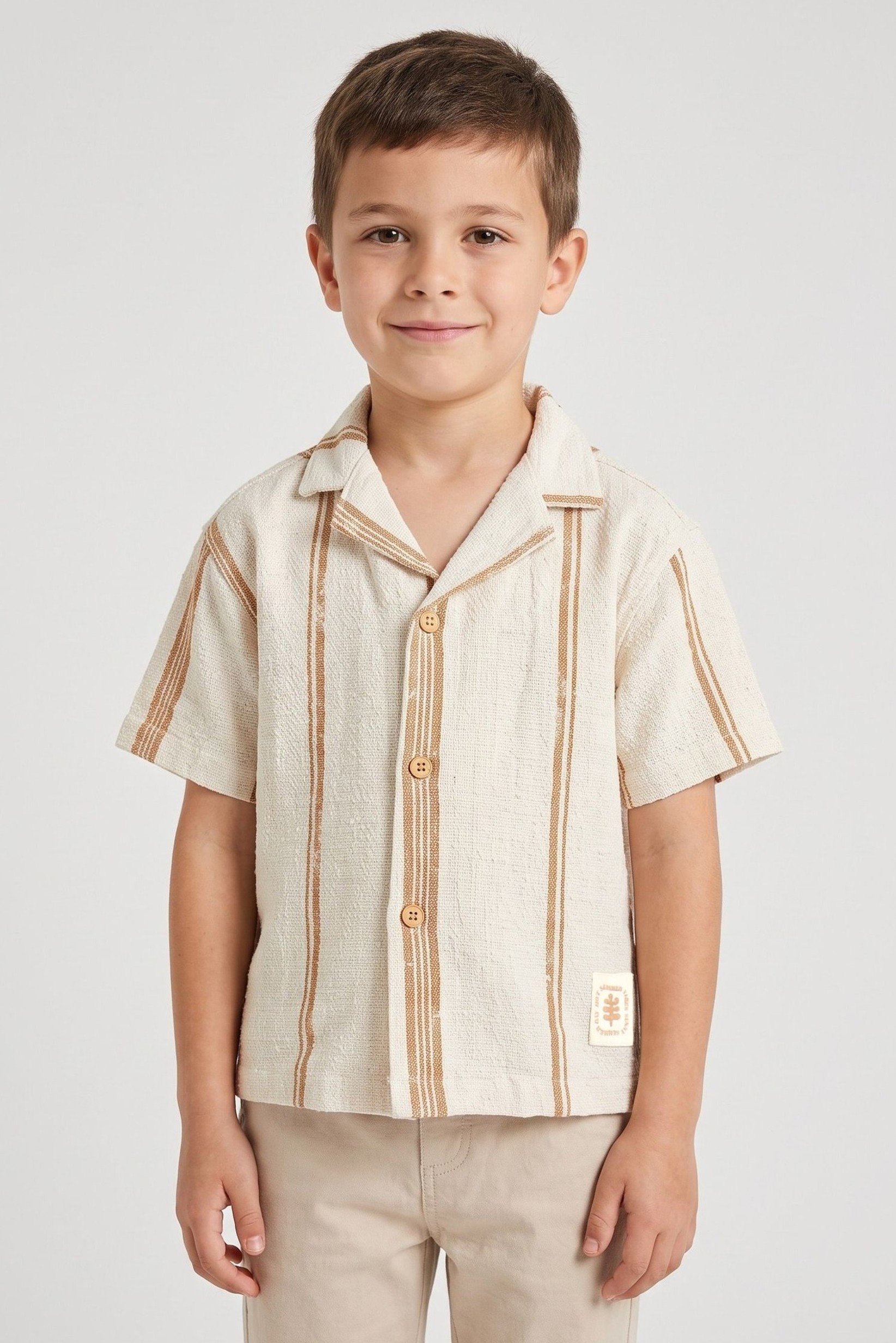 Toddlers Boy Spread Collar Short Sleeve Textured Shirt, Multicolor