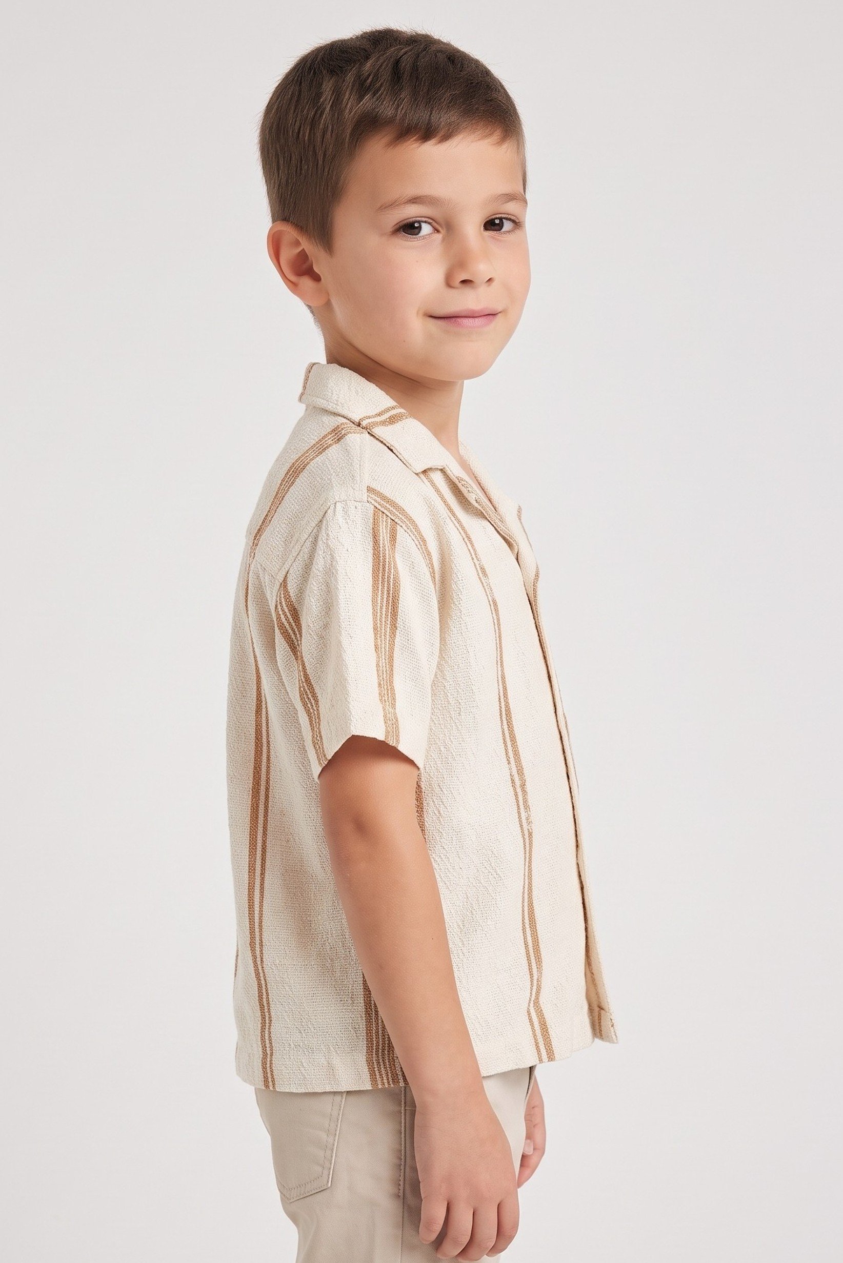 Toddlers Boy Spread Collar Short Sleeve Textured Shirt, Multicolor