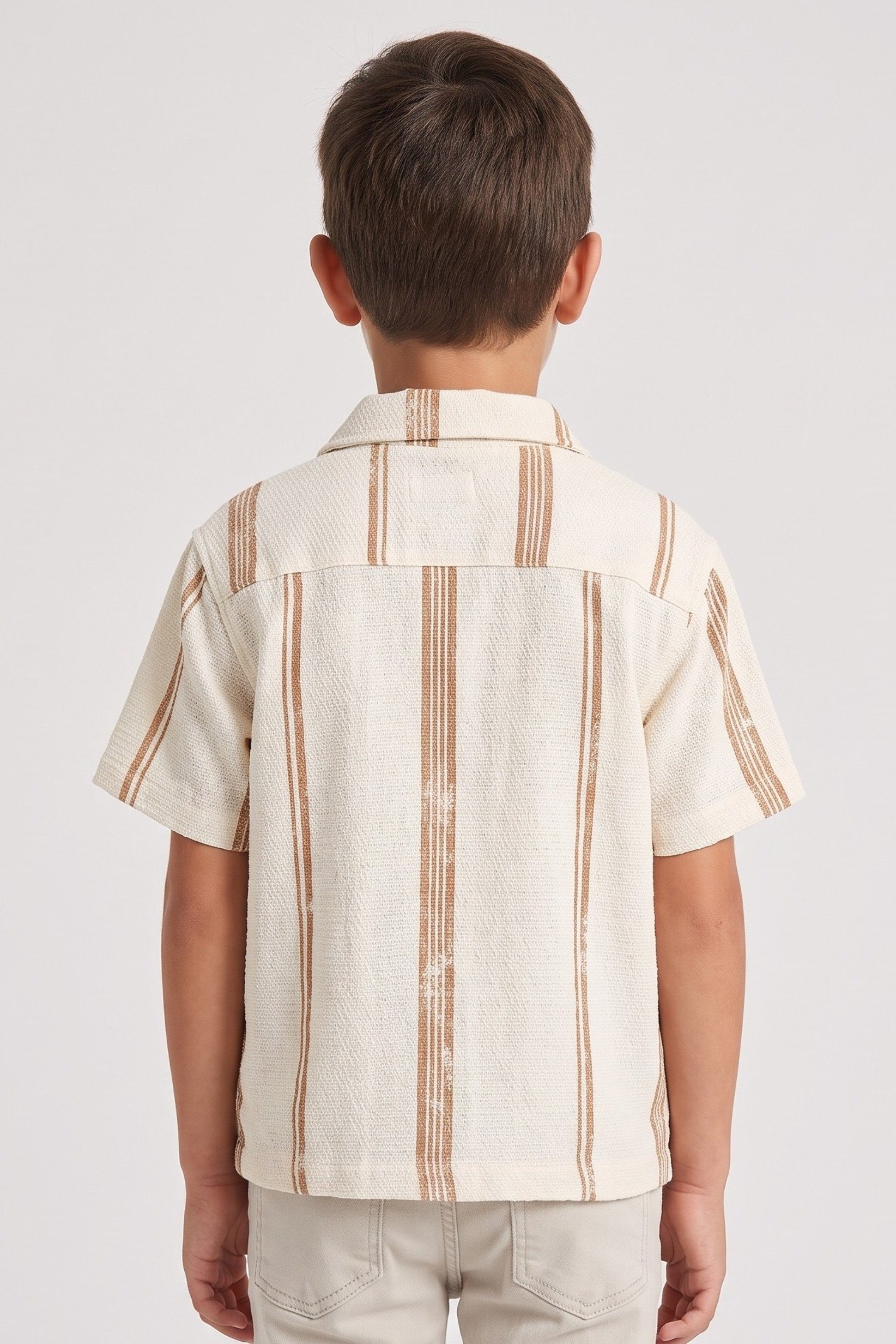 Kids Boy Spread Collar Short Sleeve Textured Shirt, Multicolor
