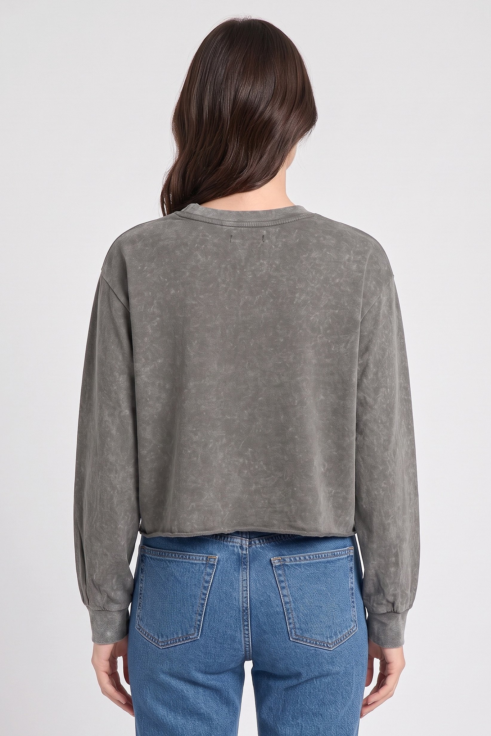 Women Crew Neck Graphic Print Long Sleeve Sweatshirt, Grey