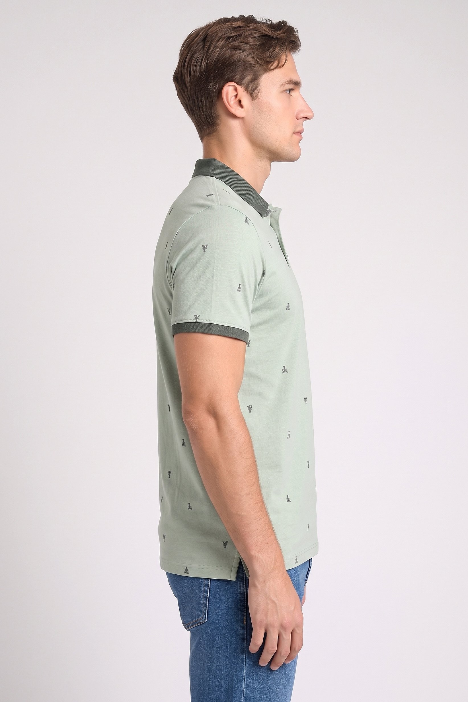 Men Regular Fit Allover Print Short Sleeve Polo Shirt, Light Green