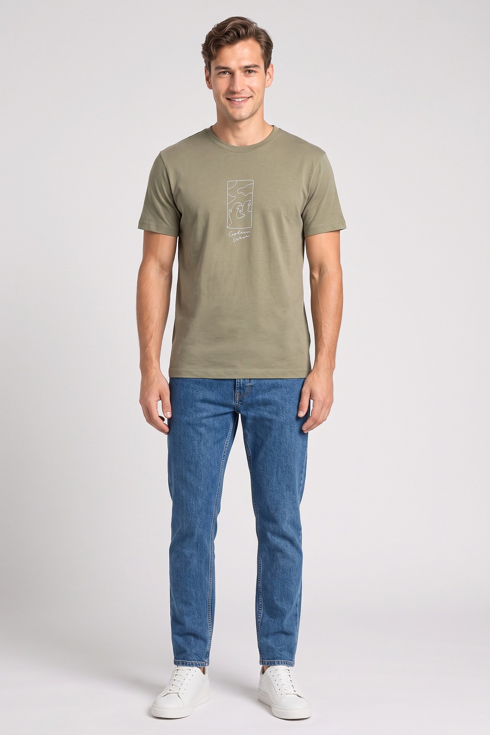 Men Crew Neck Short Sleeve Graphic Print T-Shirt, Sage Green