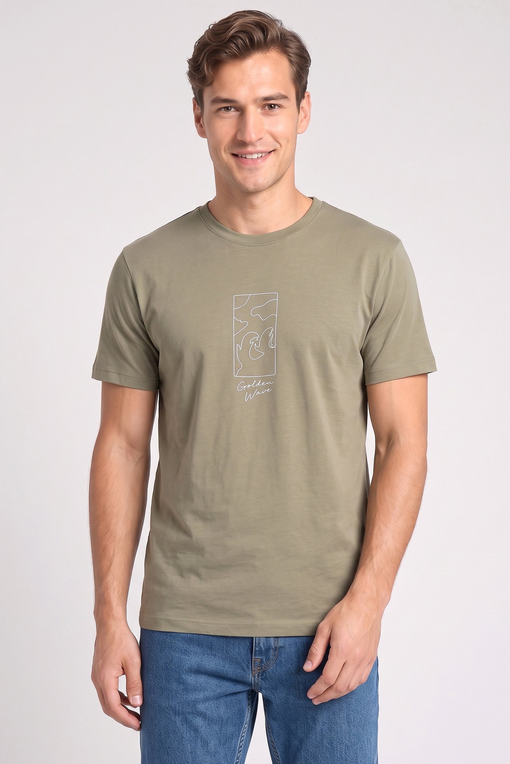 Men Crew Neck Short Sleeve Graphic Print T-Shirt, Sage Green