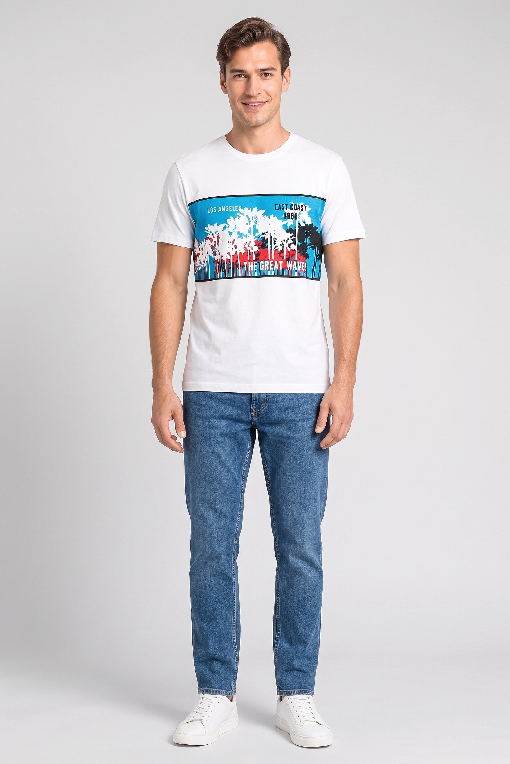 Men Crew Neck Short Sleeve Graphic Print T-Shirt, White