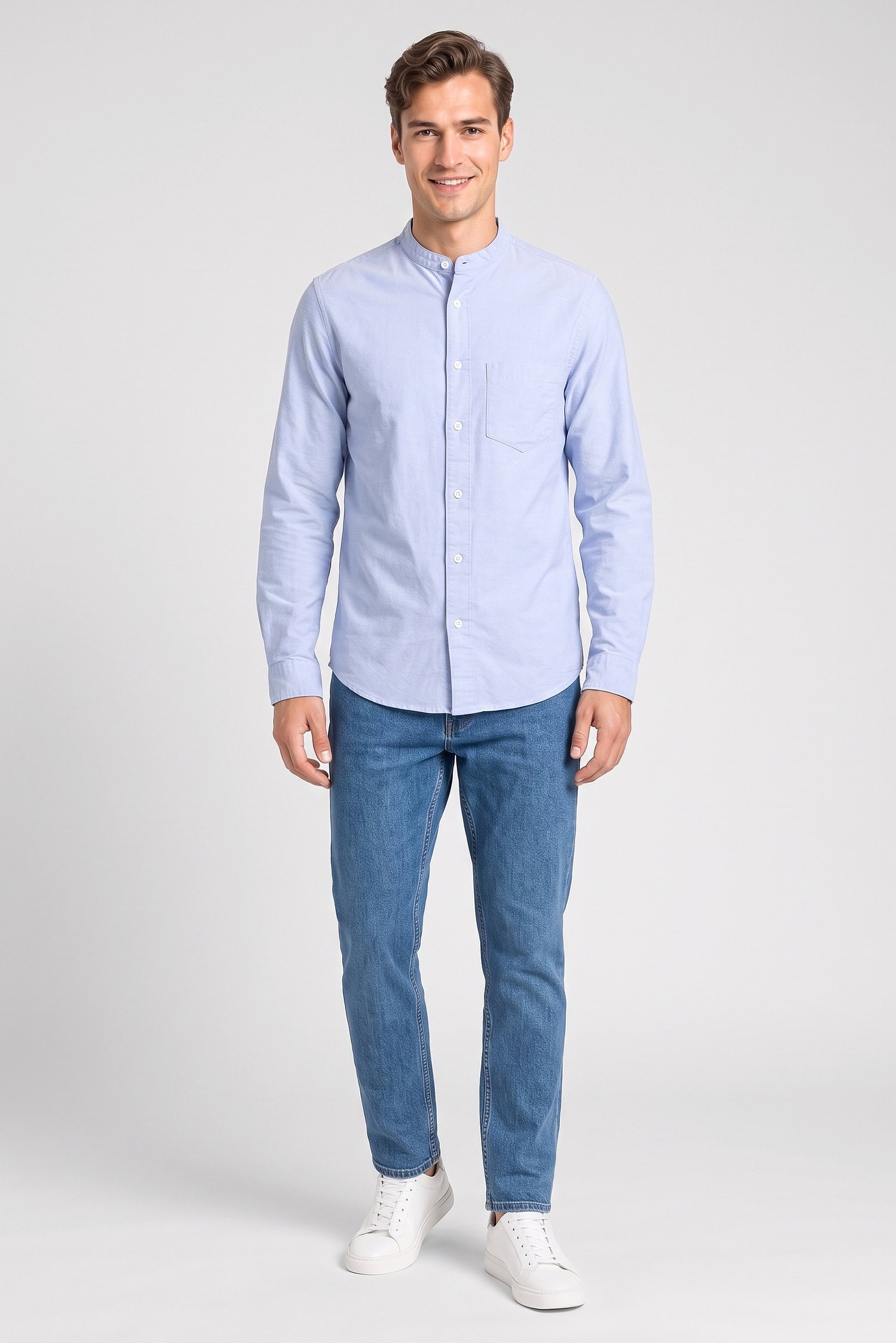 Men Regular Fit Long Sleeve Plain Casual Shirt, Sky Blue