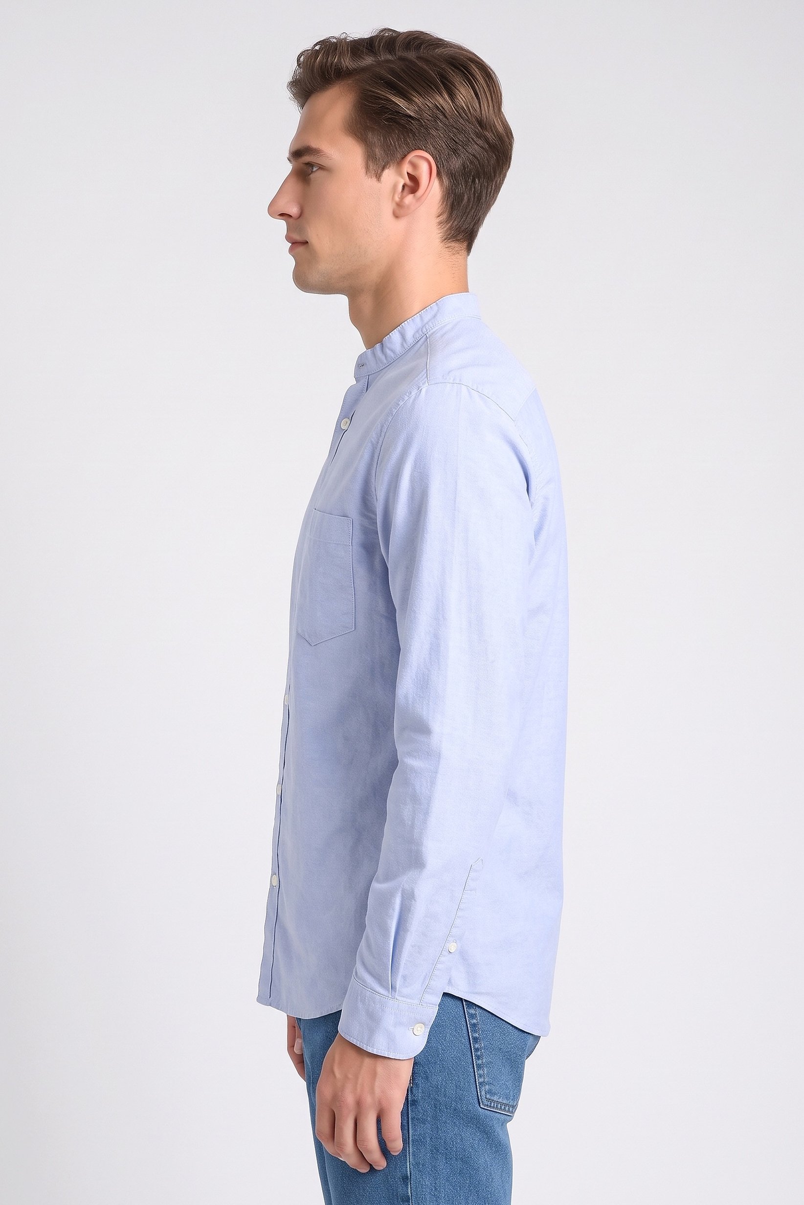 Men Regular Fit Long Sleeve Plain Casual Shirt, Sky Blue