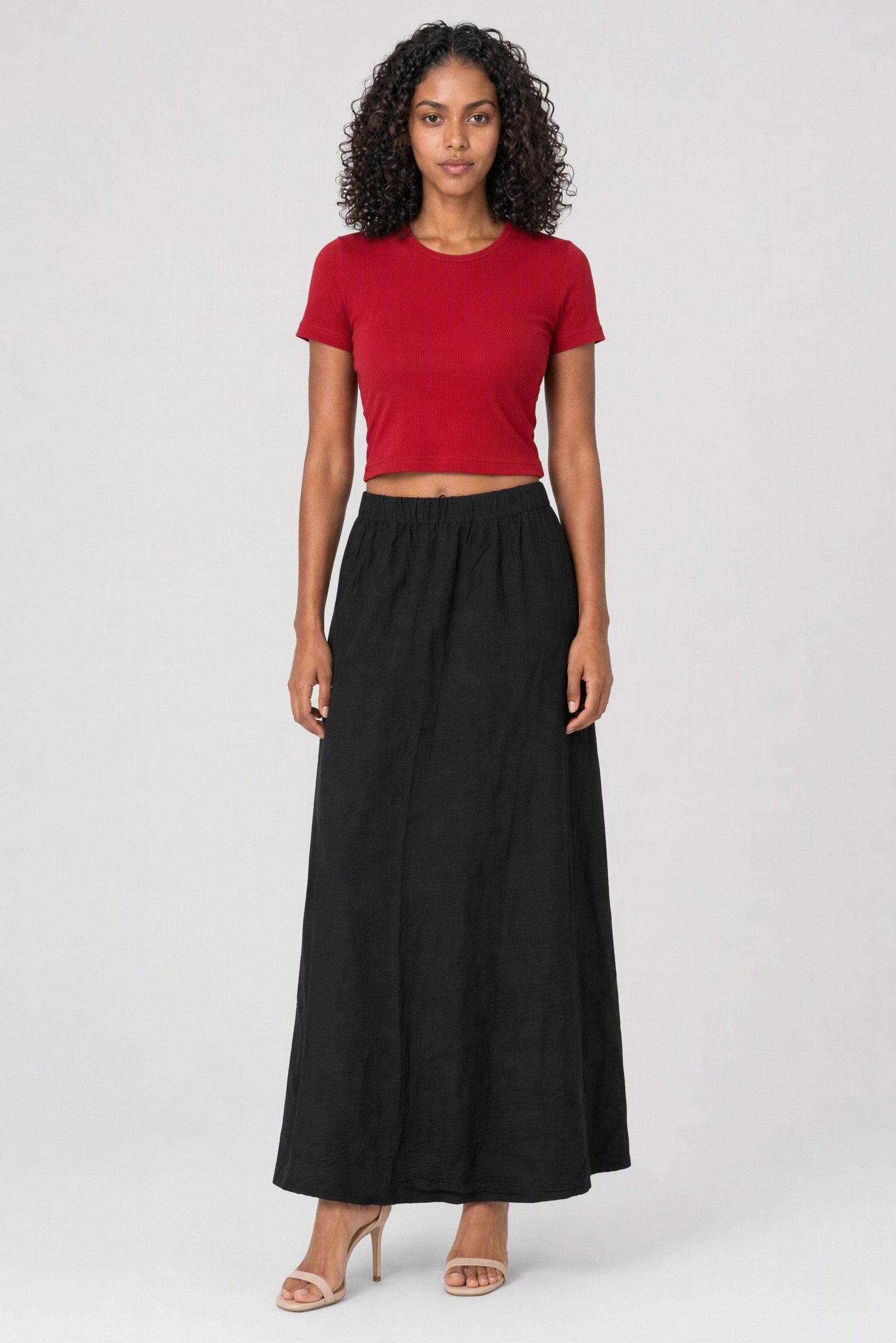 Women Textured Maxi Skirt, Black