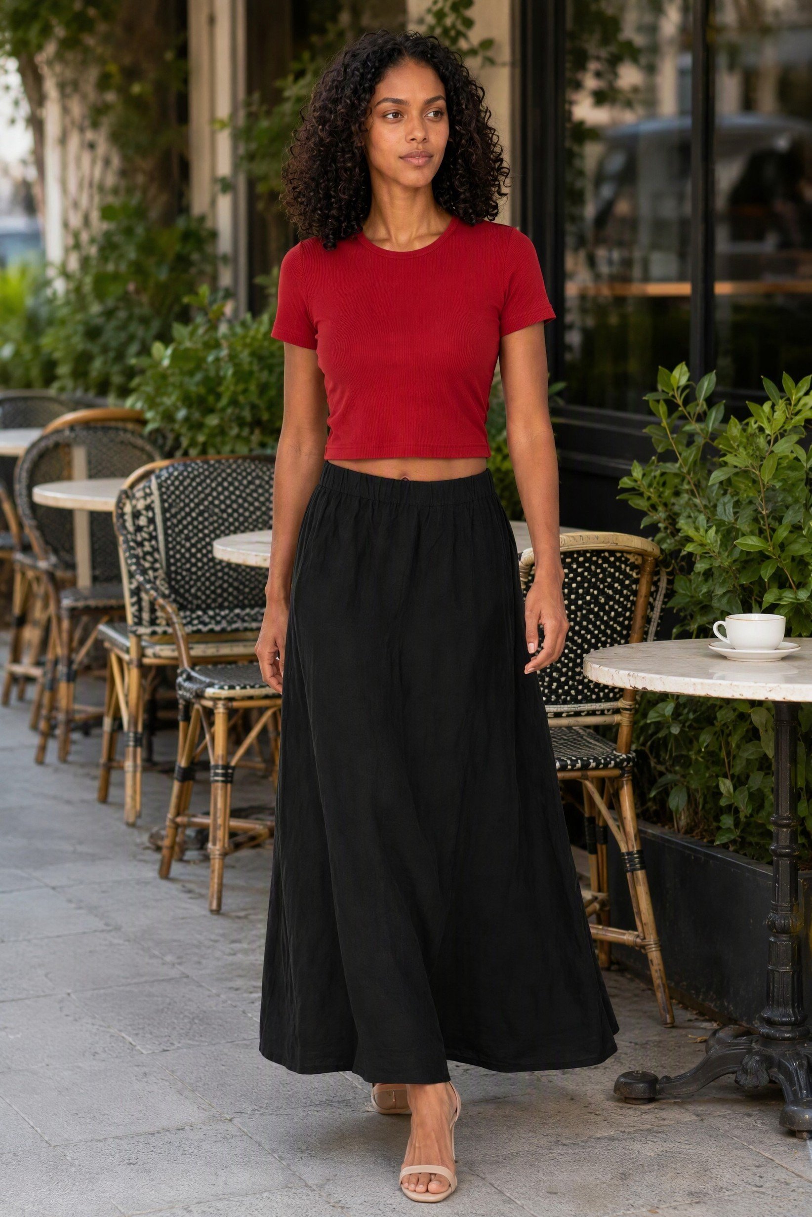 Women Textured Maxi Skirt, Black