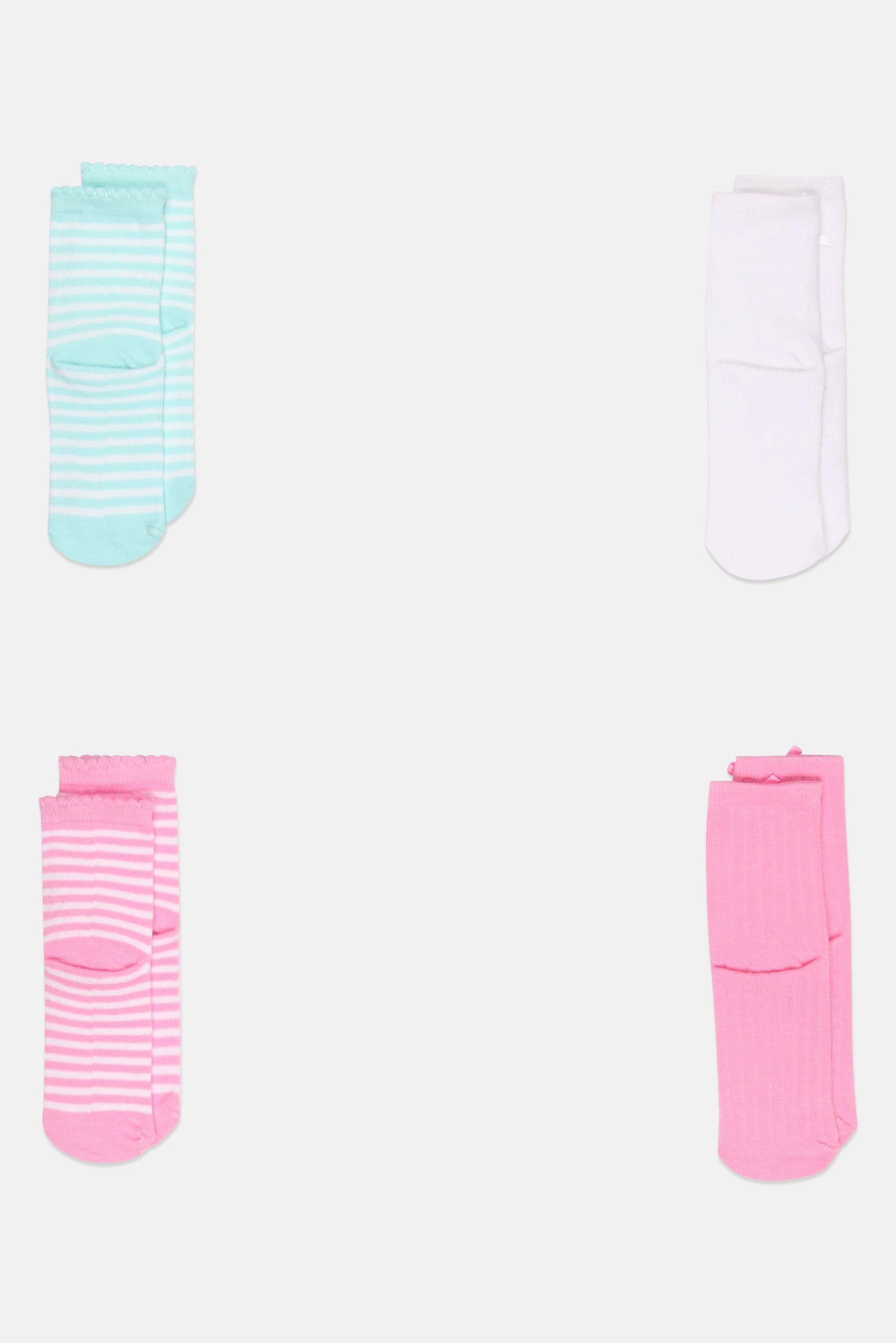 Toddlers Girl 4 Pairs Stripe Crew Socks, Multicolor