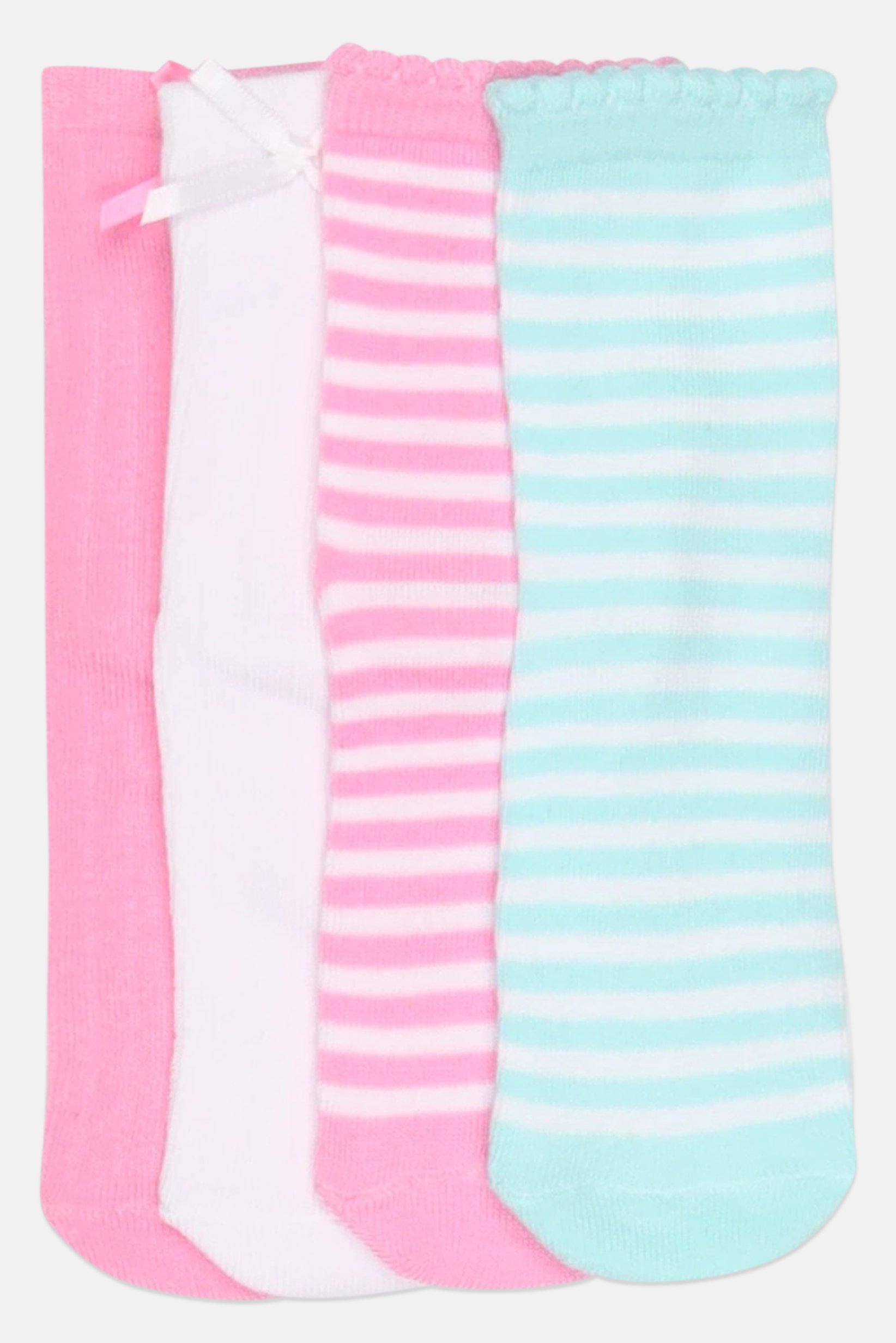 Toddlers Girl 4 Pairs Stripe Crew Socks, Multicolor