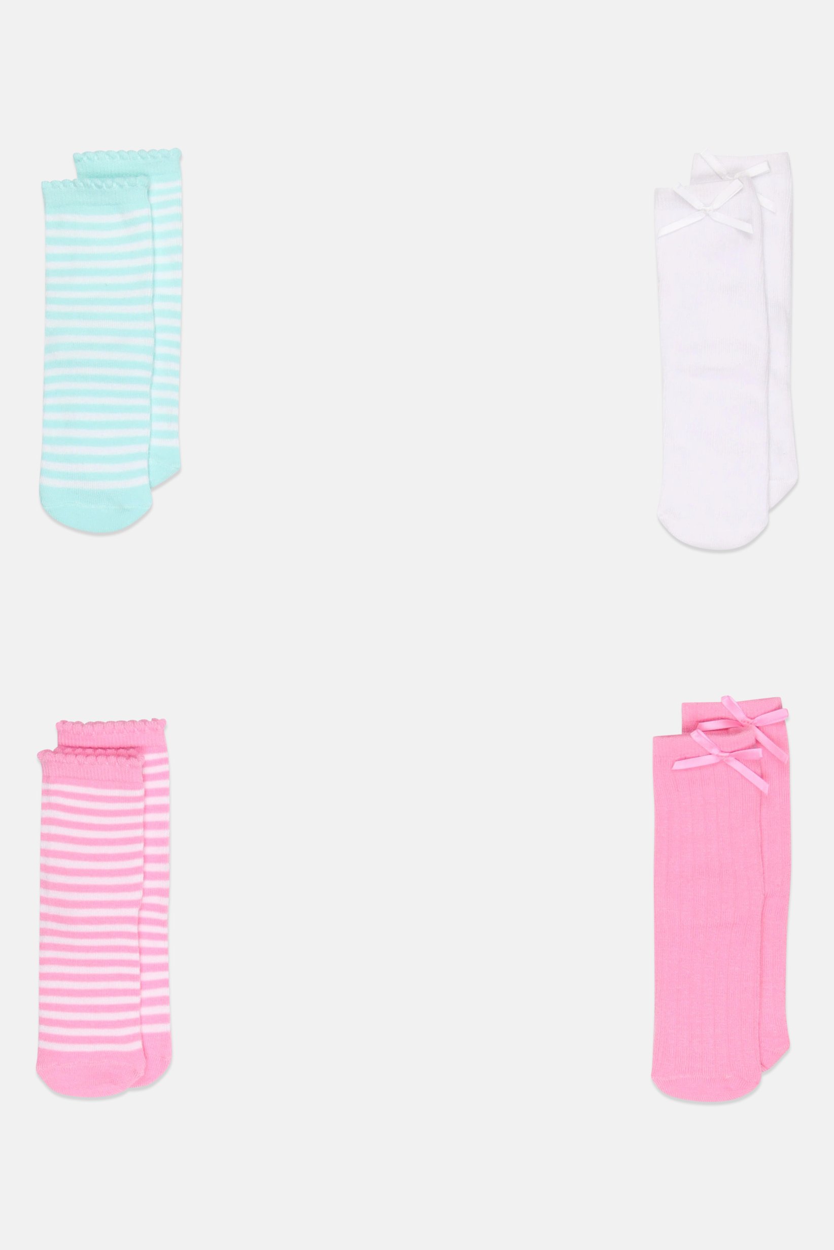 Toddlers Girl 4 Pairs Stripe Crew Socks, Multicolor