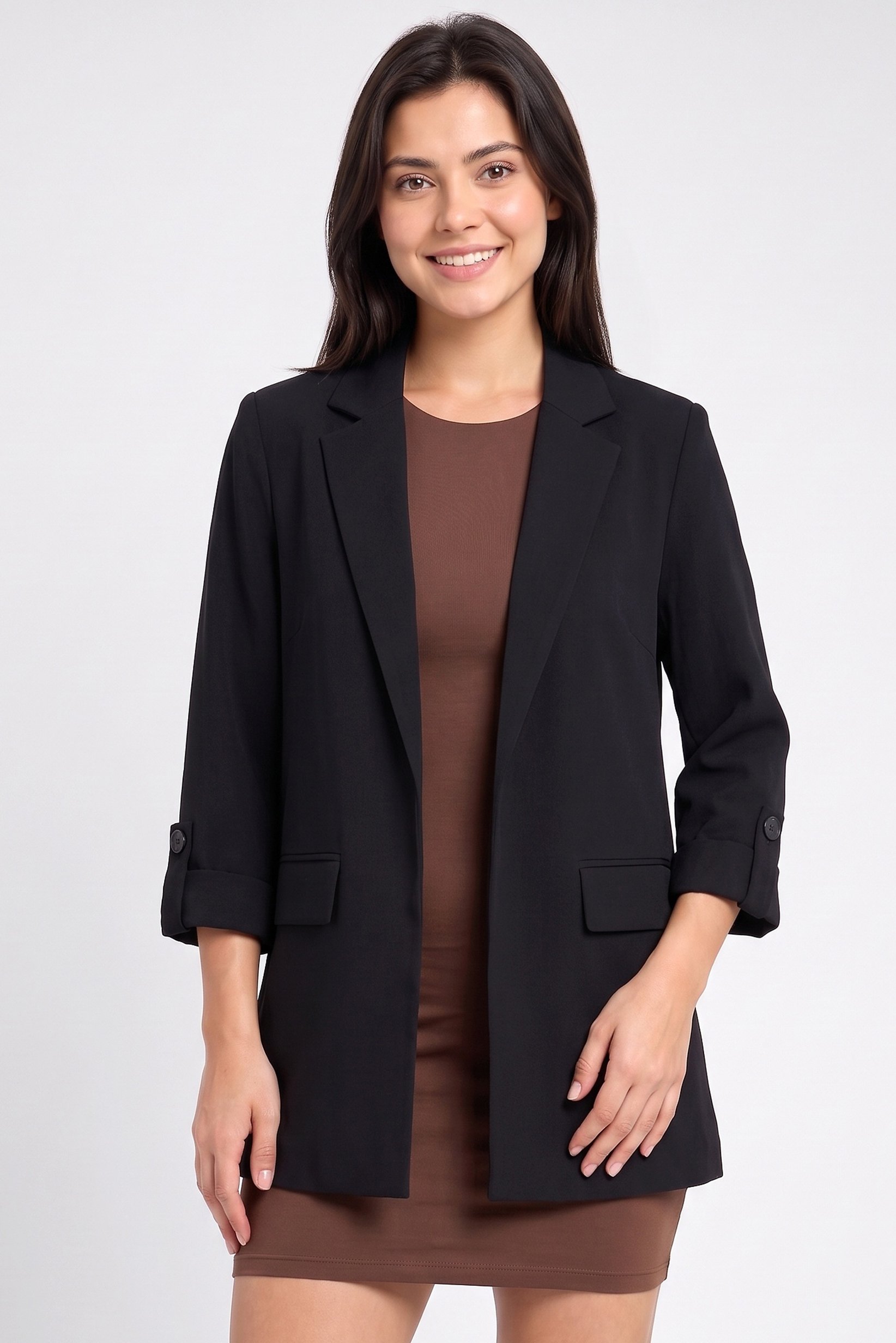 Women Regular Fit Solid Semi-Formal Blazer, Black