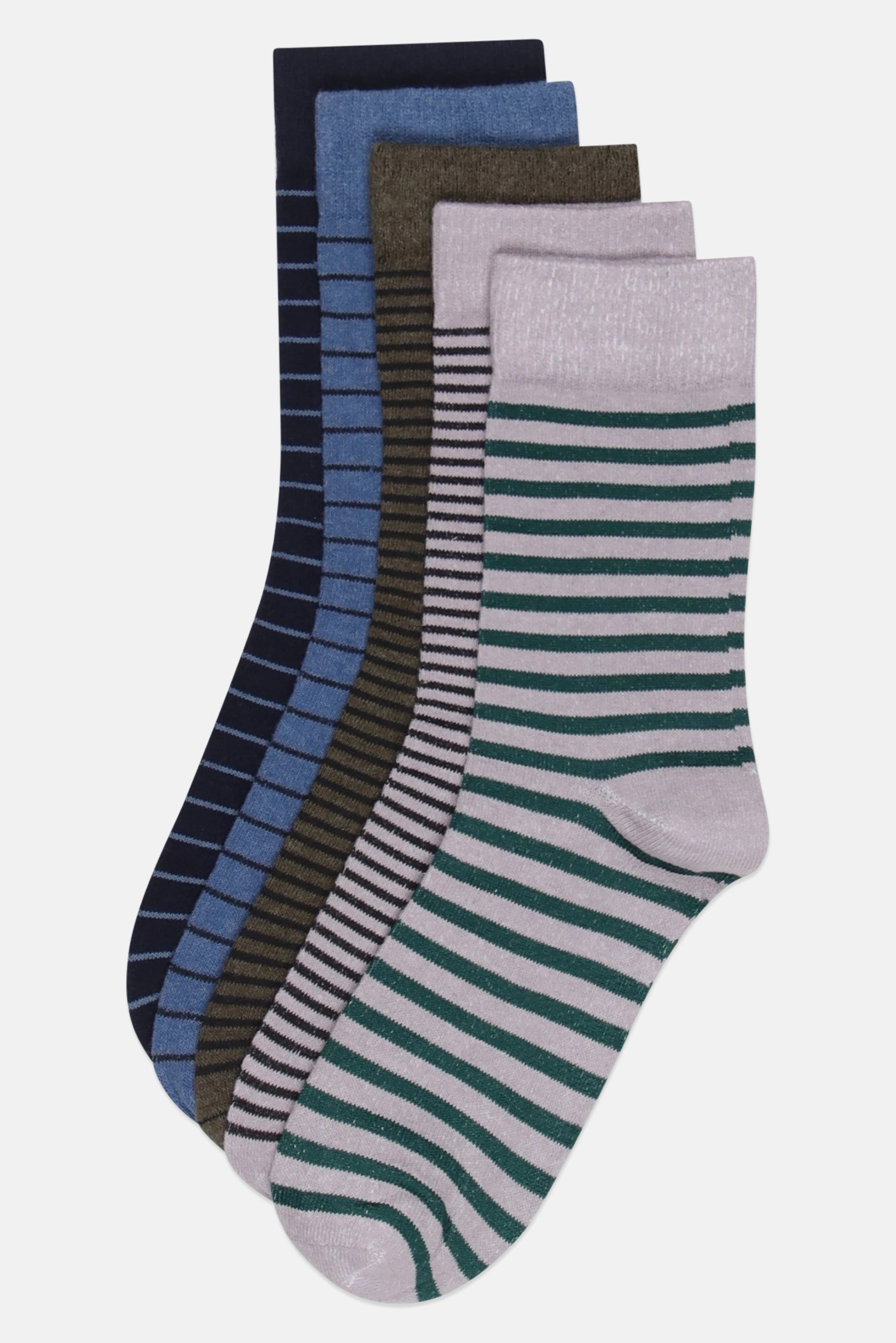Men 5 Pairs Stripe Crew Socks, Multicolor