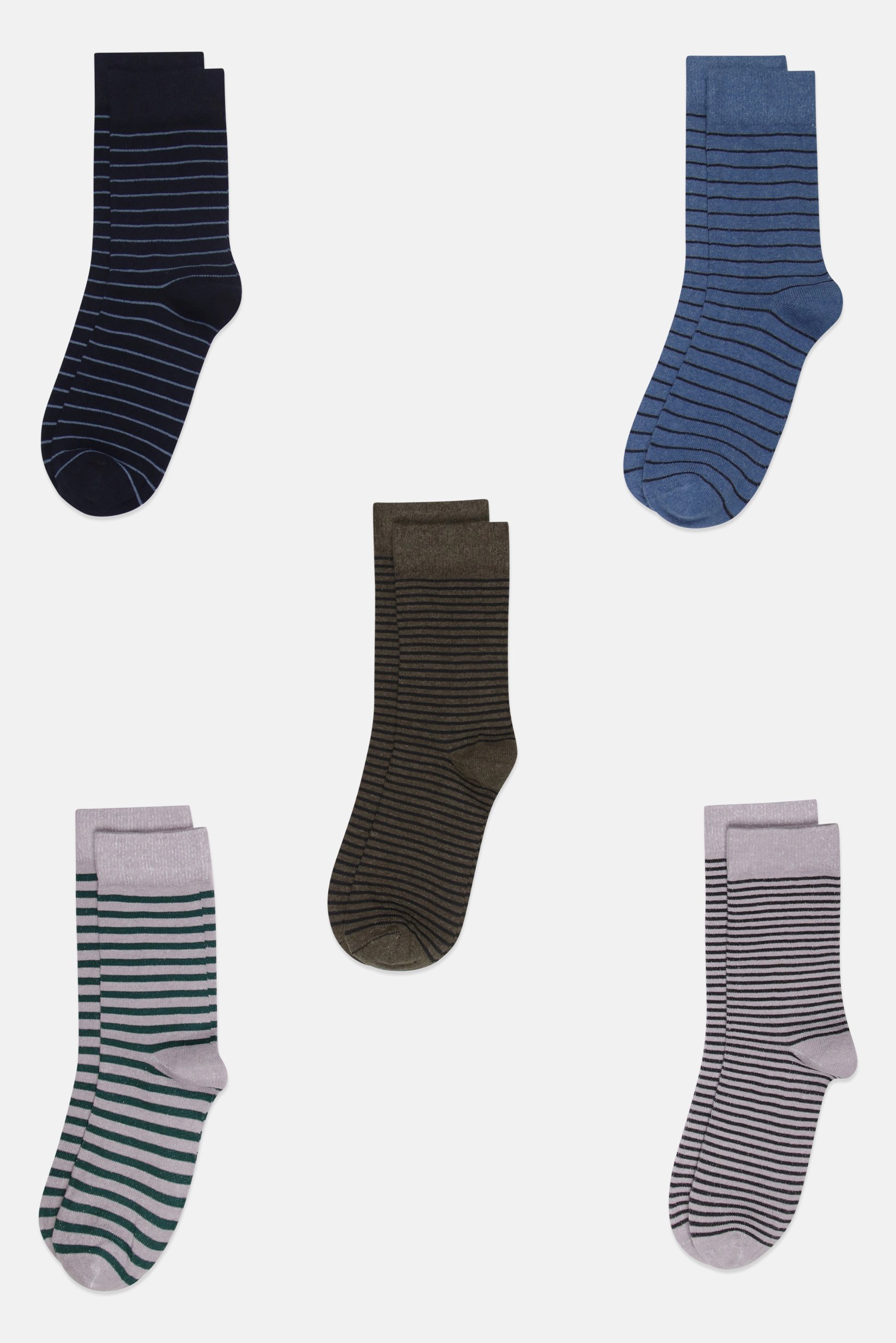 Men 5 Pairs Stripe Crew Socks, Multicolor