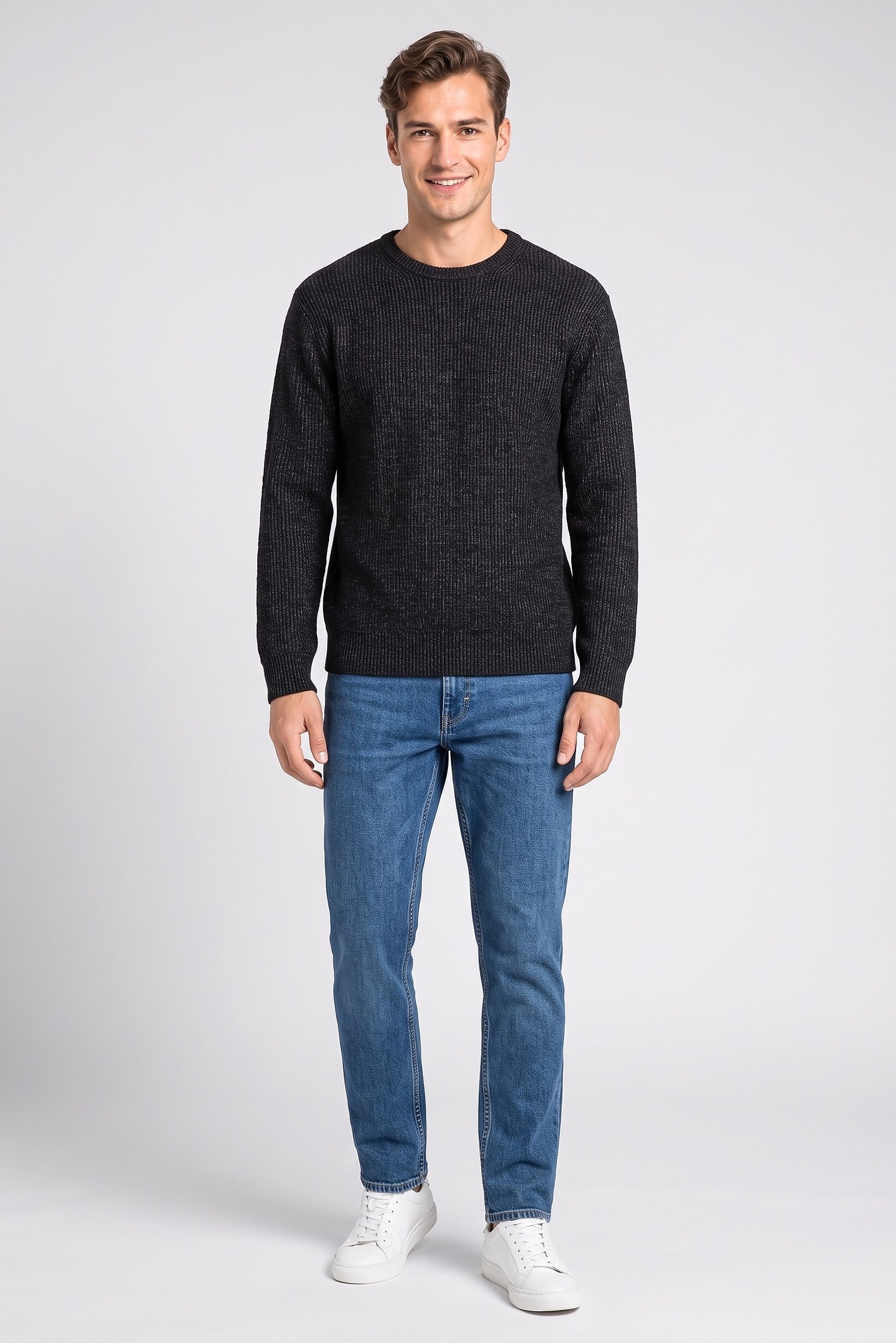 Men Crew Neck Knitted Sweater, Multicolor