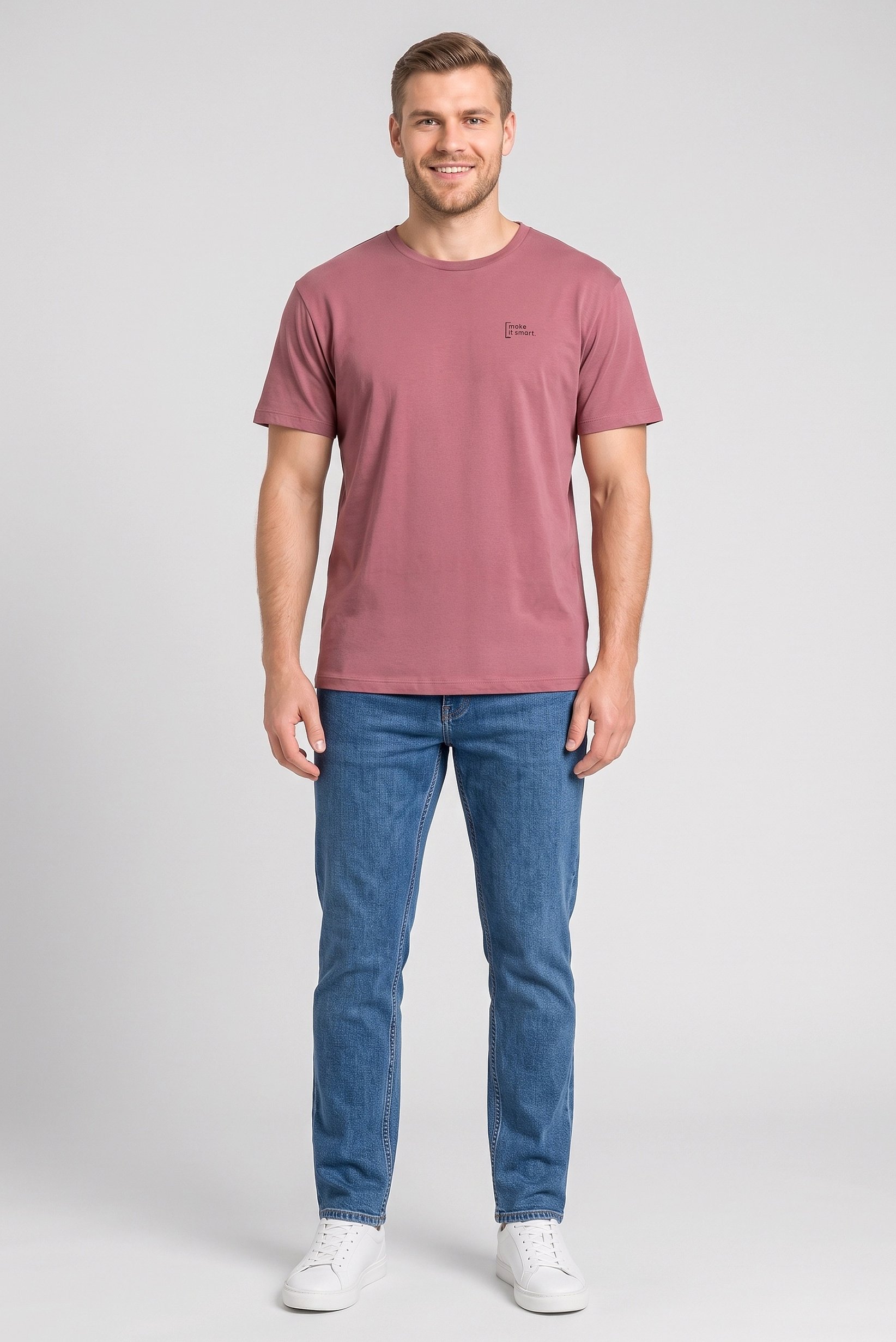 Men Round Neck Short Sleeve Graphic Print T-Shirt, Old Rose