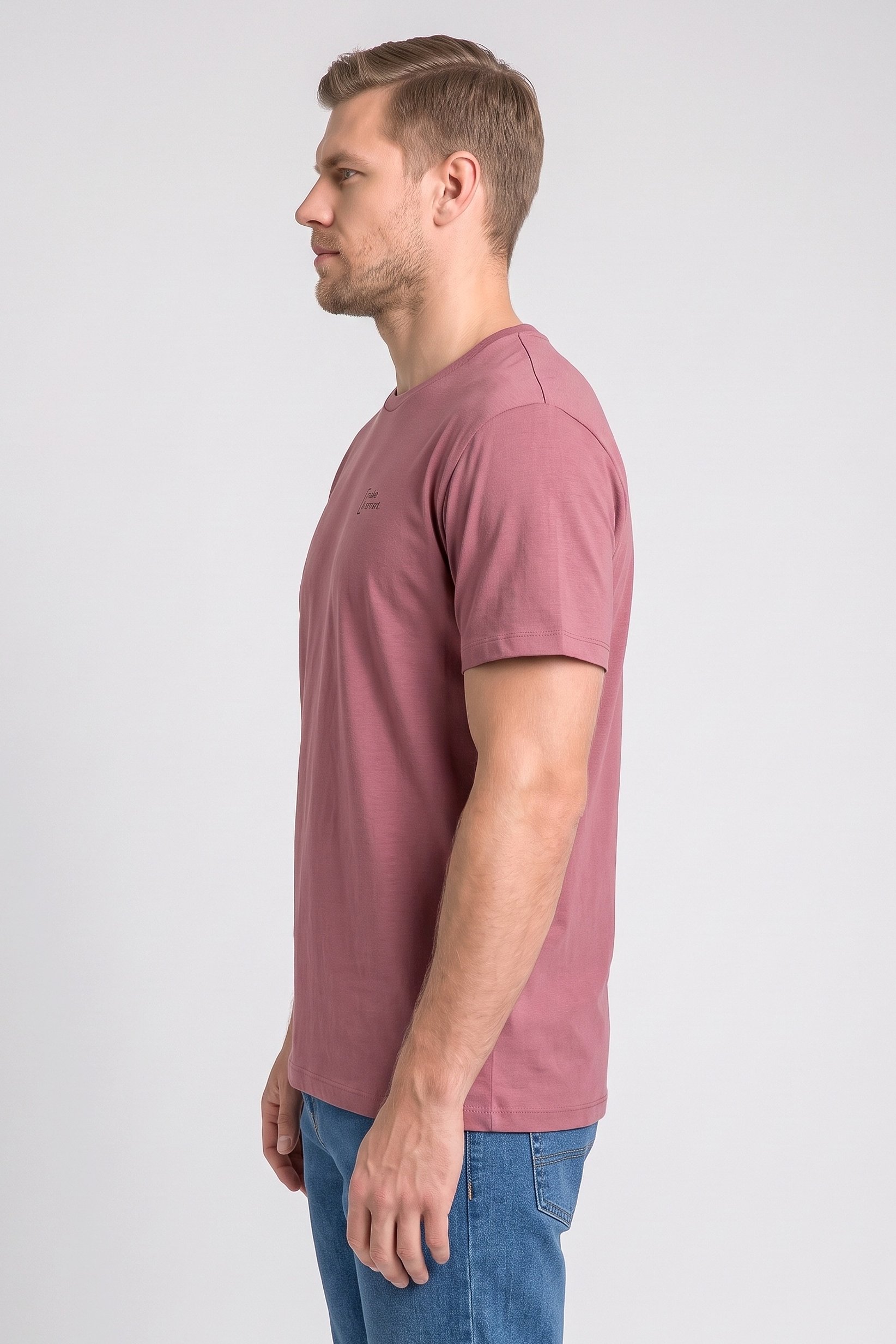 Men Round Neck Short Sleeve Graphic Print T-Shirt, Old Rose