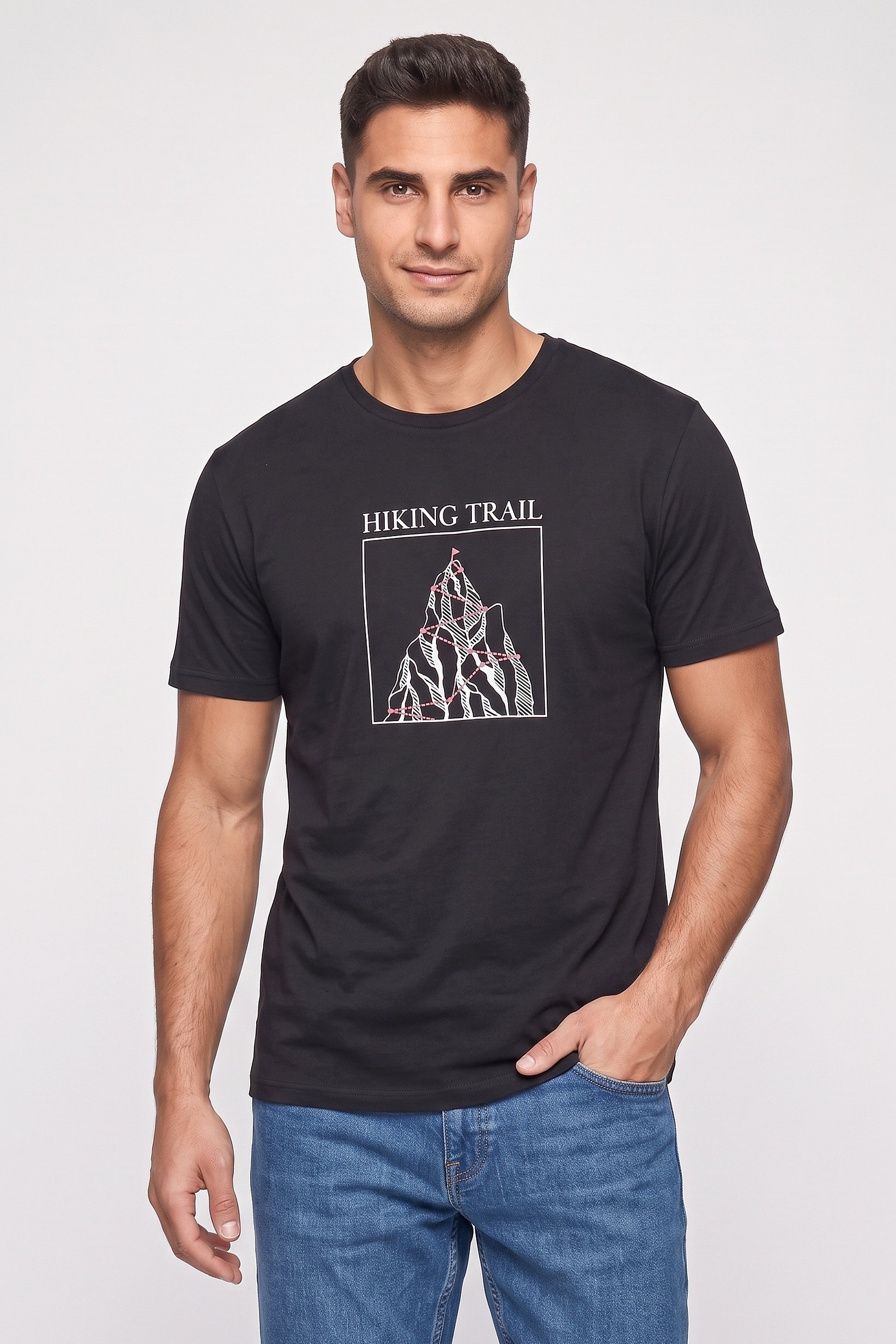 Men Crew Neck Short Sleeve Graphic Print T-Shirt, Black