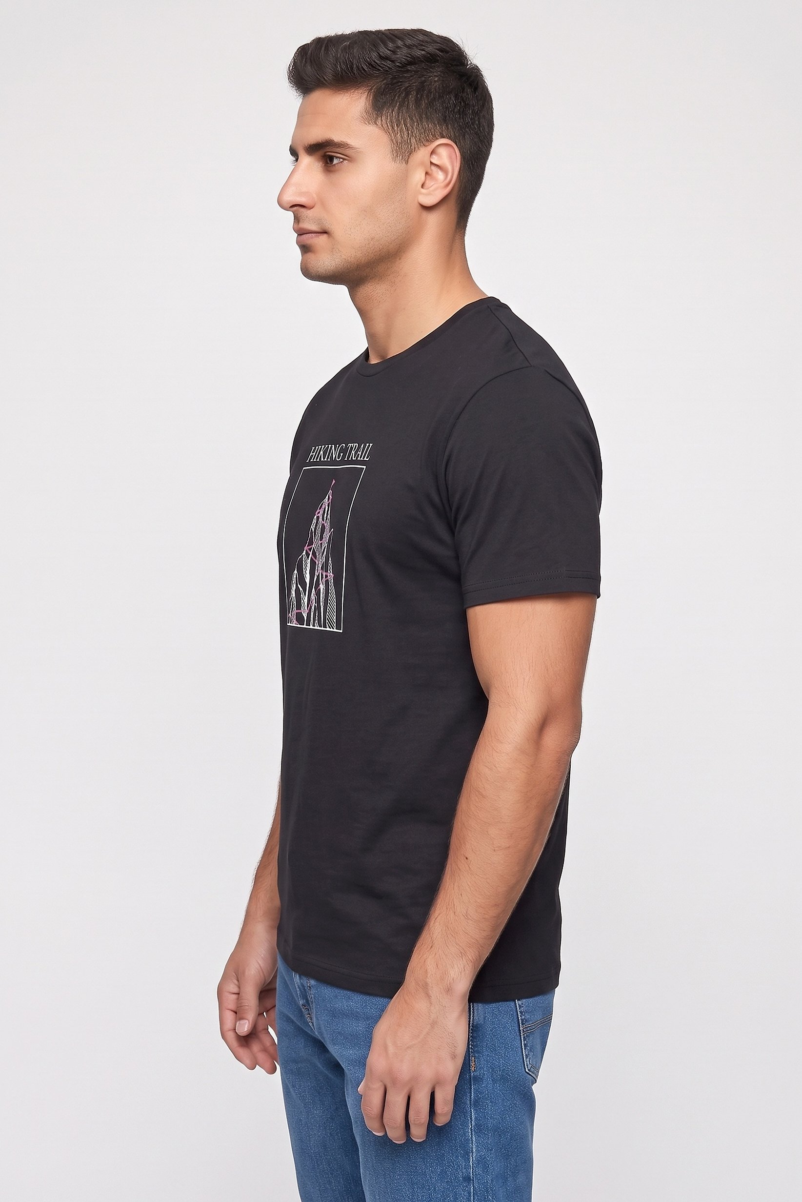 Men Crew Neck Short Sleeve Graphic Print T-Shirt, Black