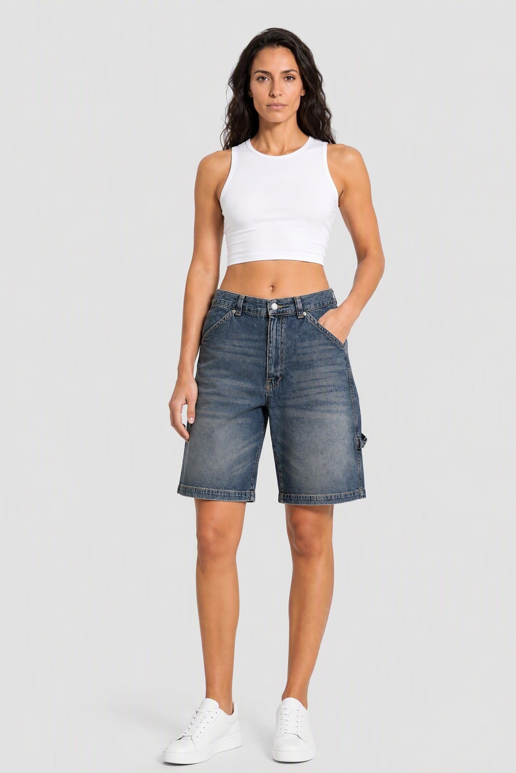 Women Washed Denim Shorts, Washed Blue
