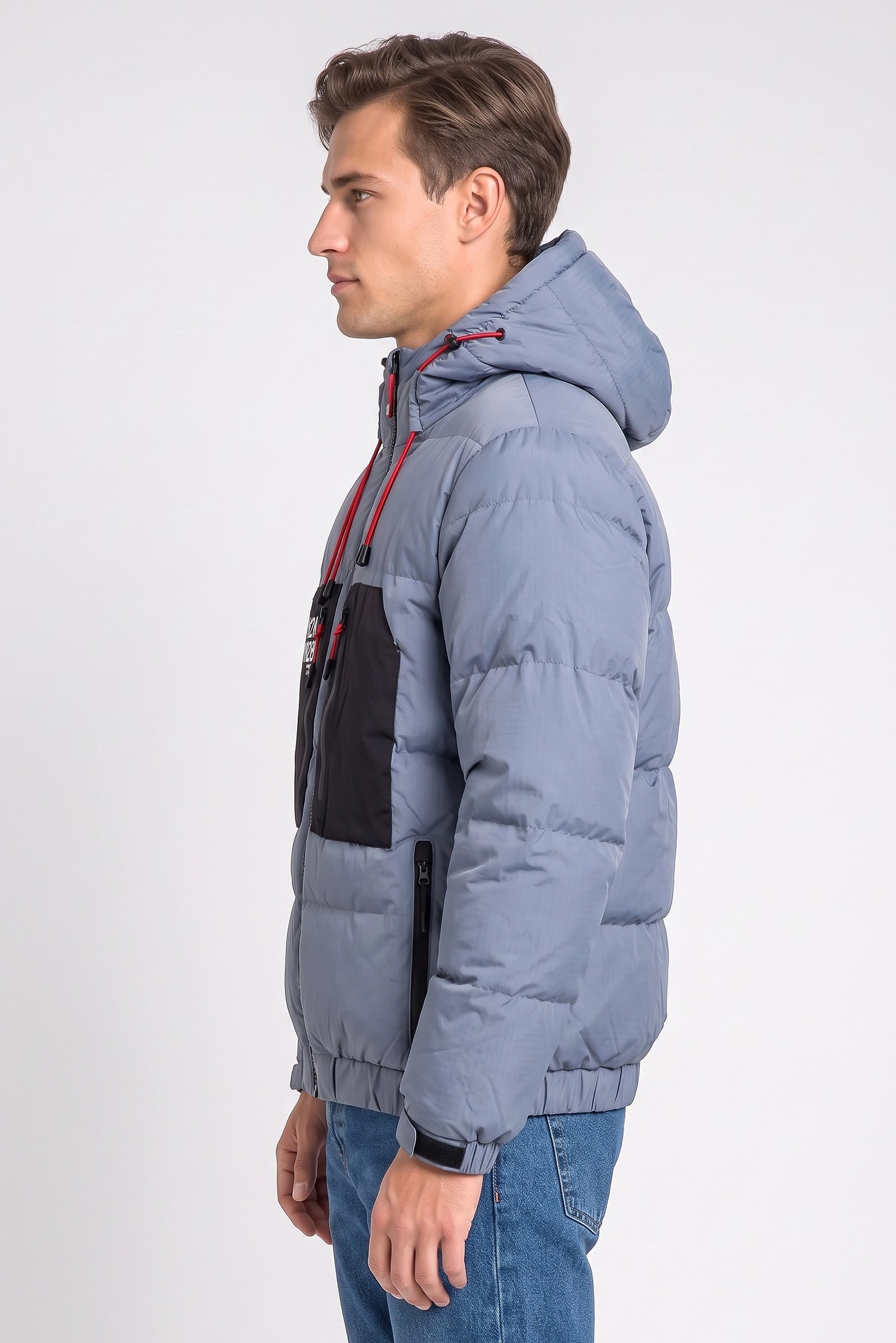 Men Quilted Puffer Jacket, Light Blue