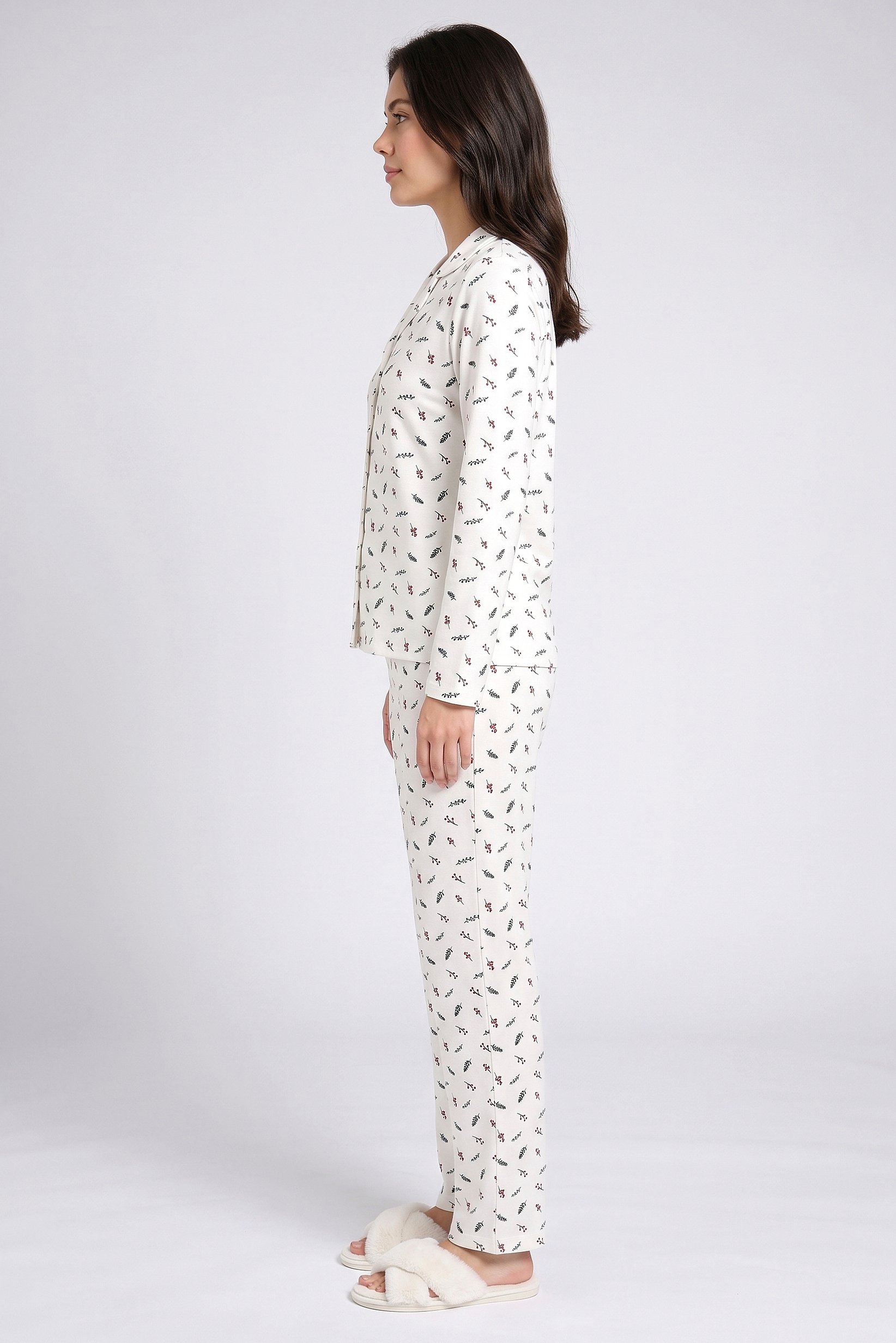 Women 2 Pieces Allover Print Shirt And Bottom Pajama Set, Multicolor
