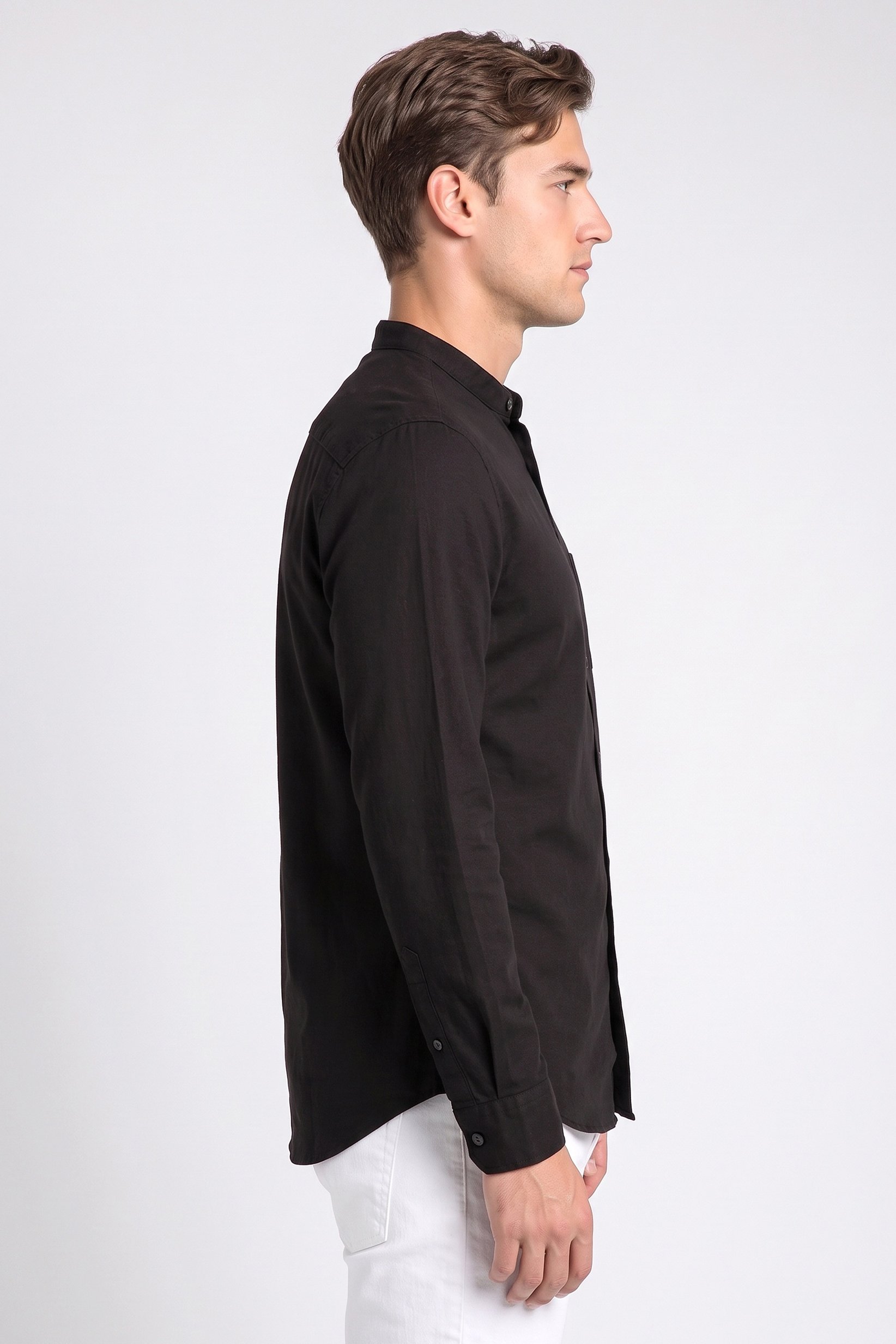 Men Regular Fit Long Sleeve Solid Casual Shirt, Black