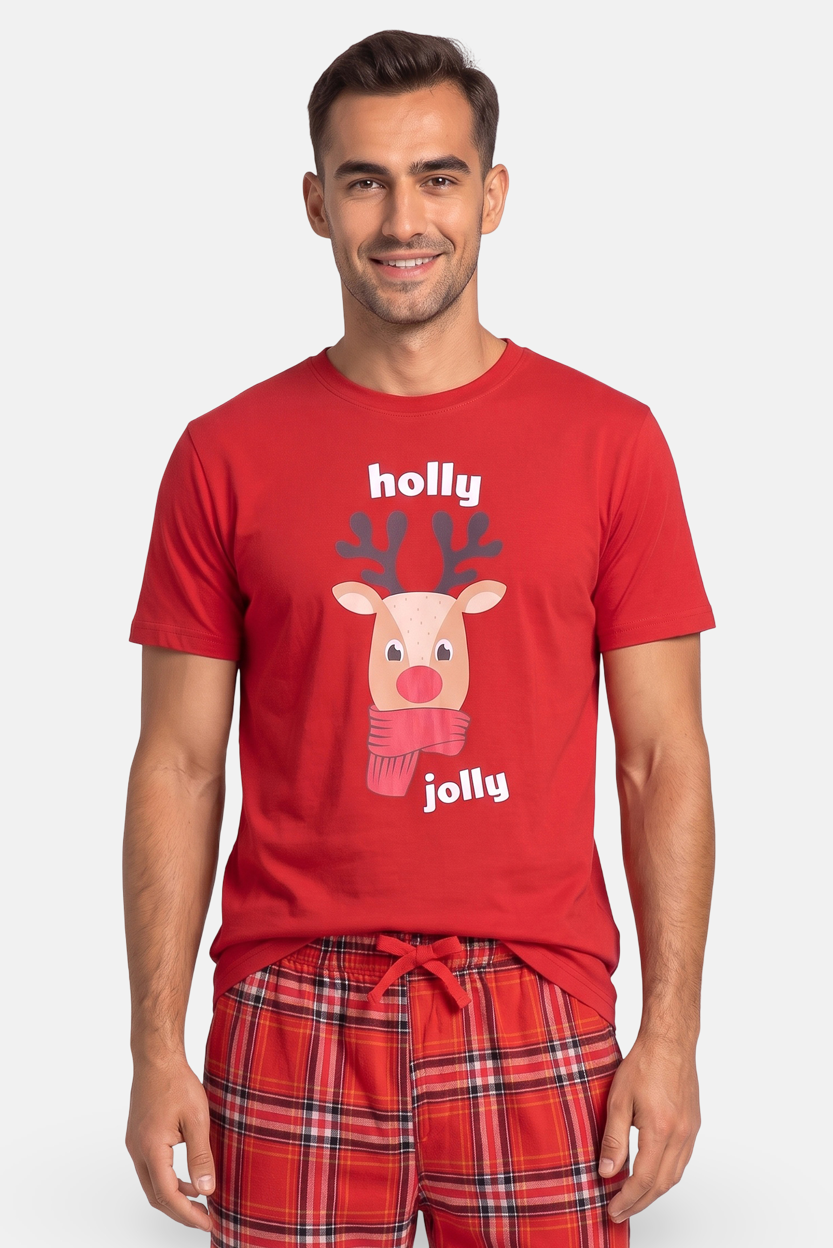 Men 2 Pieces Graphic Print T-Shirt And Pants Pyjama Set, Red
