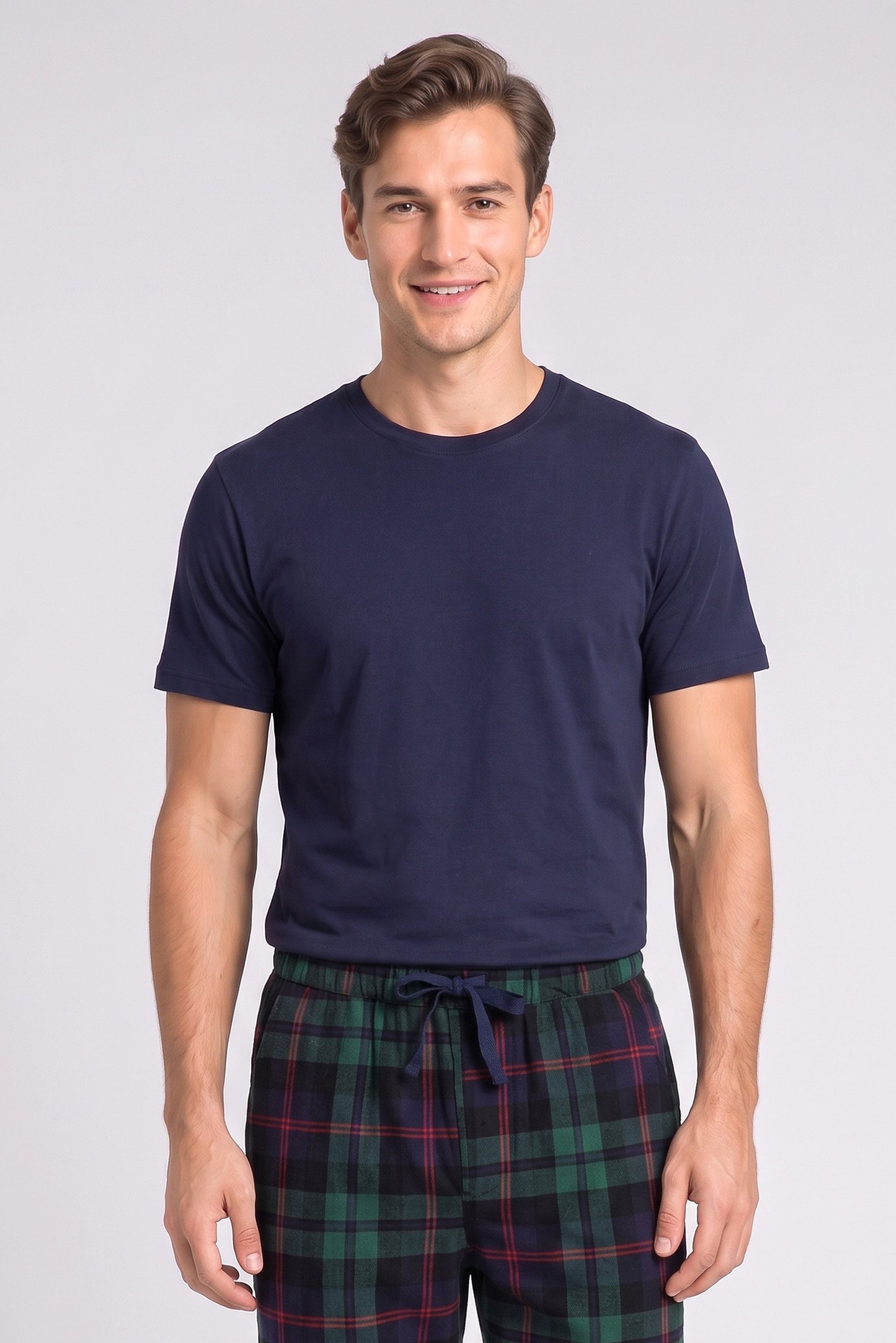 Men 2 Pieces Plain Shortsleeve T-Shirt And Pants Pajama Set, Multicolor