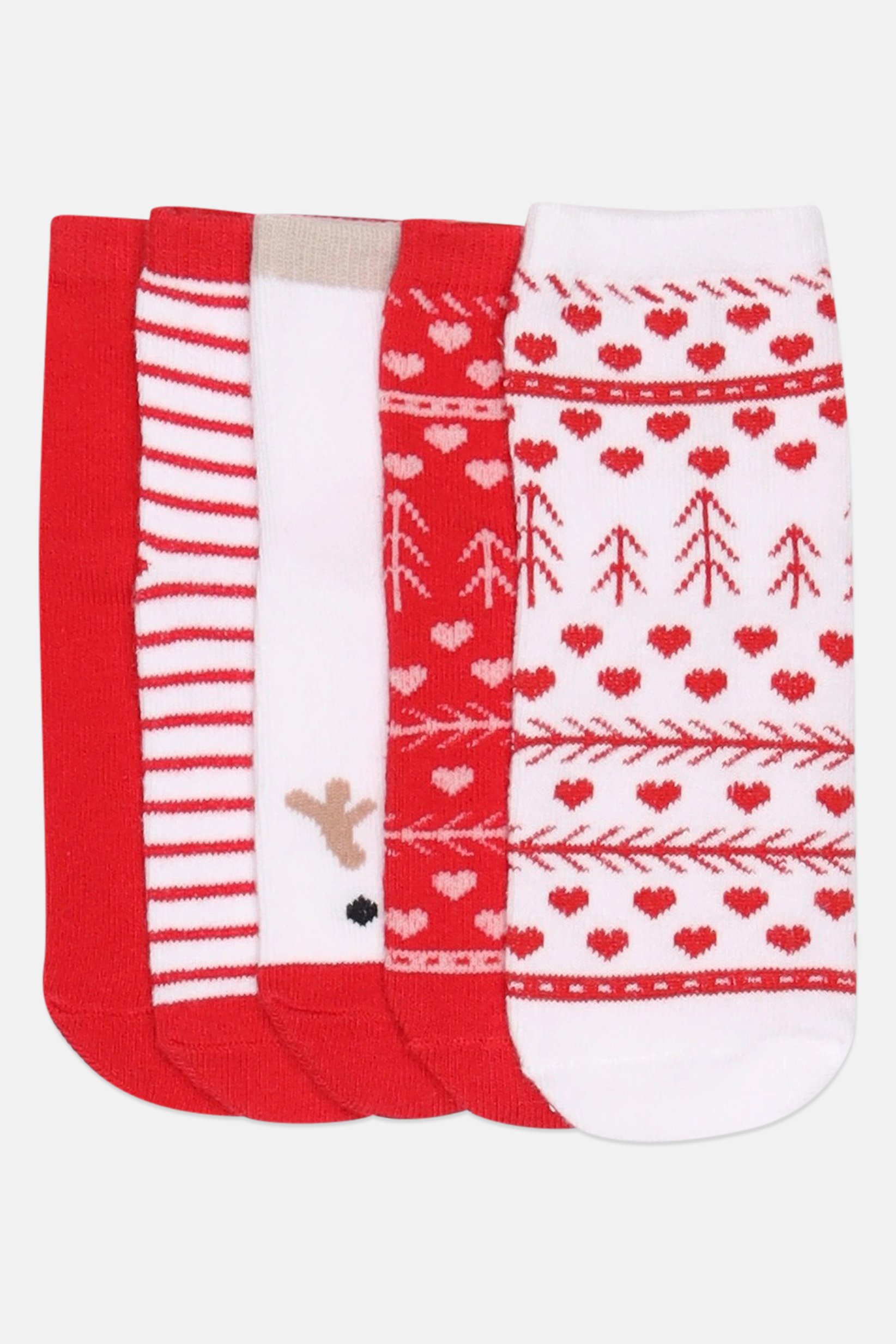 Toddlers Girl 5 Pairs Allover Print Crew Socks, Multicolor