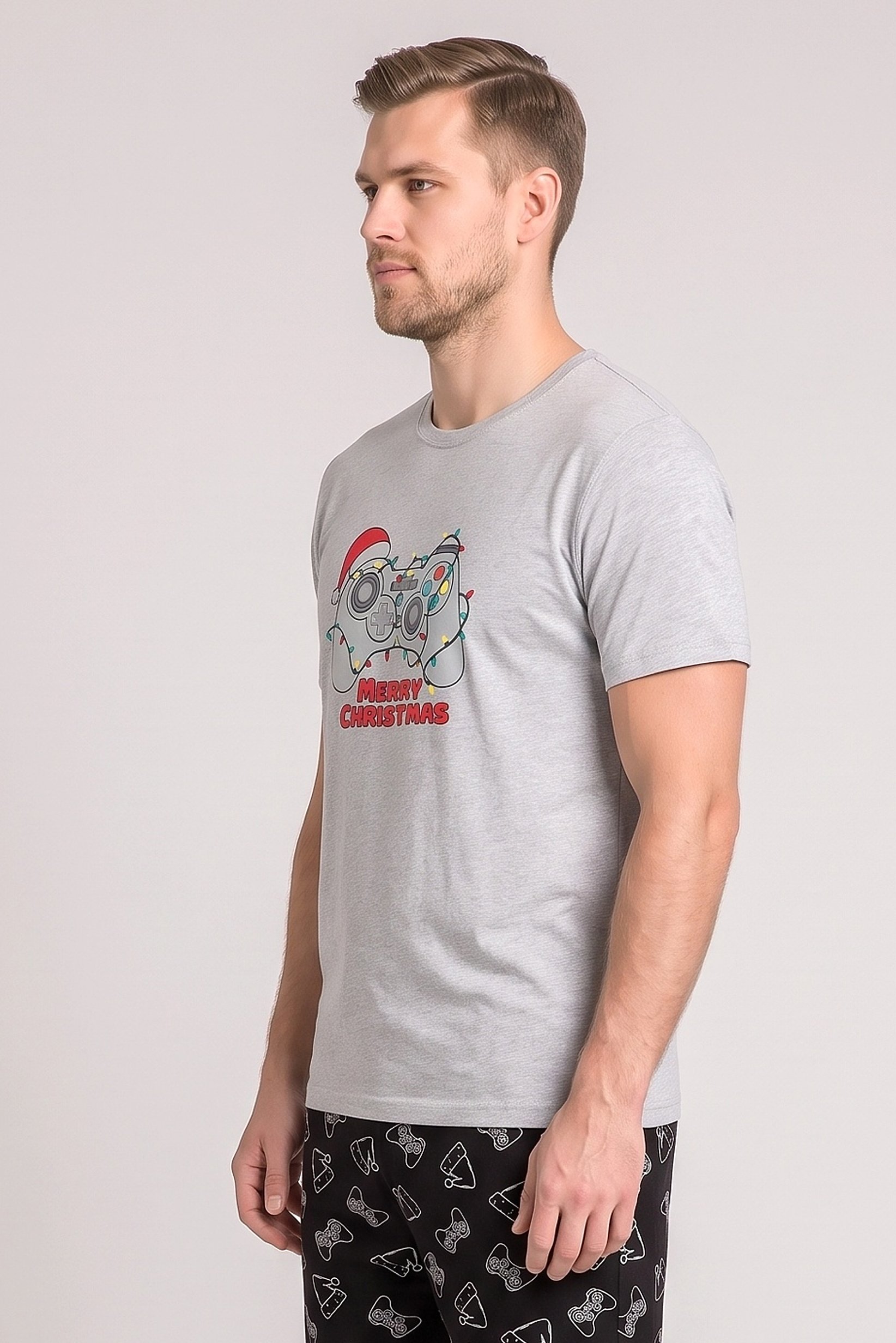 Men 2 Pcs Graphic Print T-Shirt And Shorts Pyjama Set, Multicolor