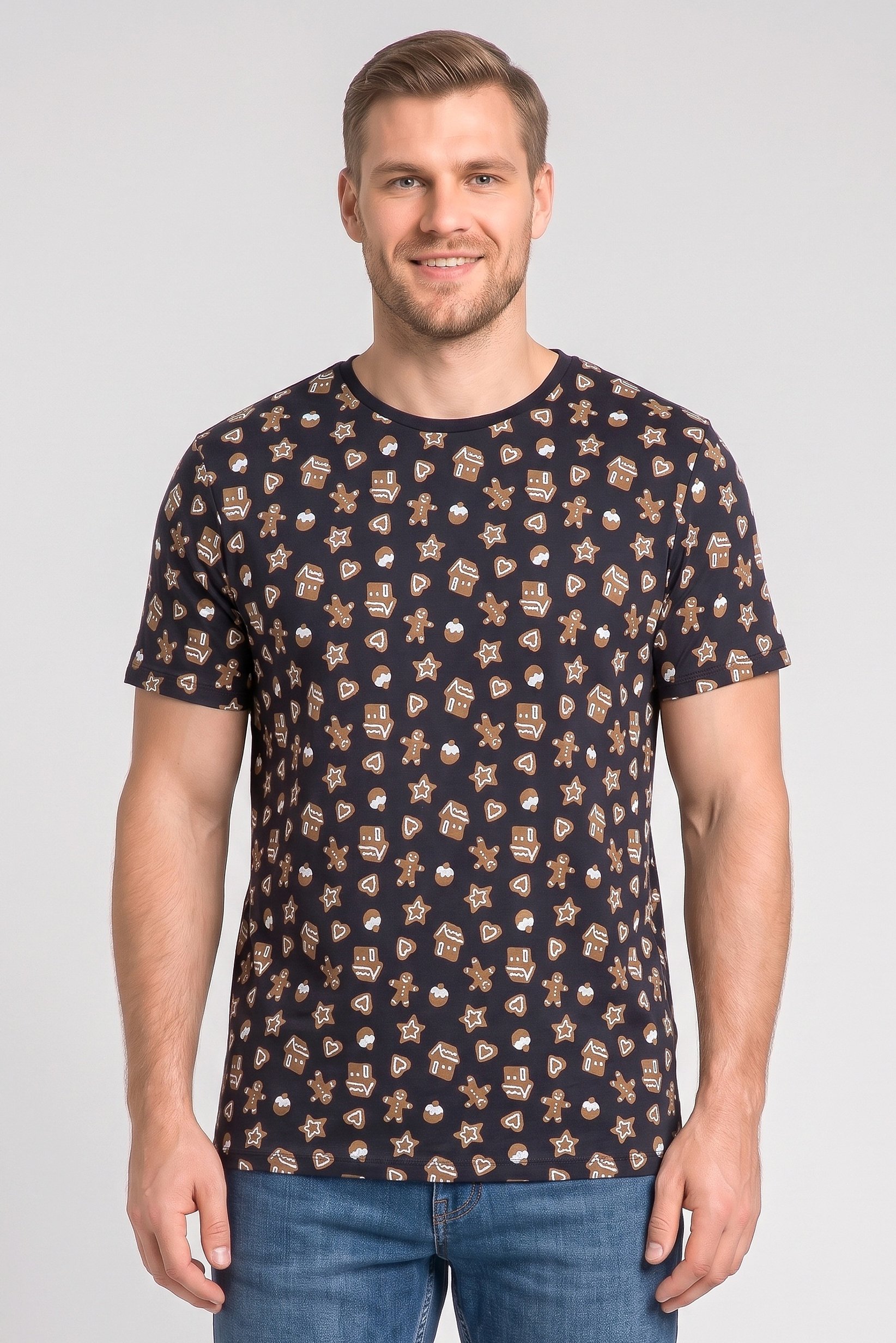 Men Crew Neck Short Sleeve Allover Print T-Shirt, Multicolor