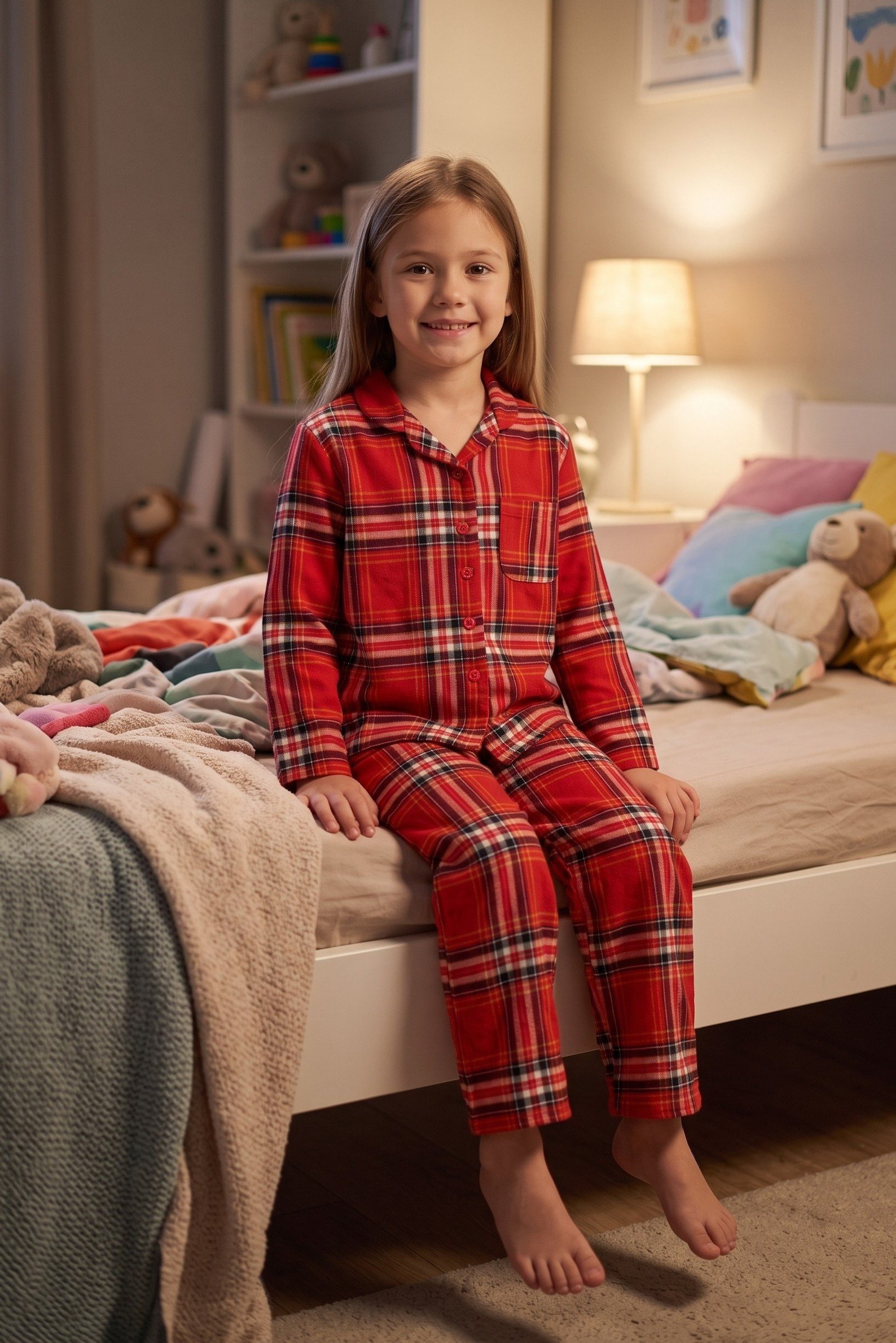 Kids Girl 2 Pieces Plaid Print Top And Pants Sleepwear Set, Multicolor