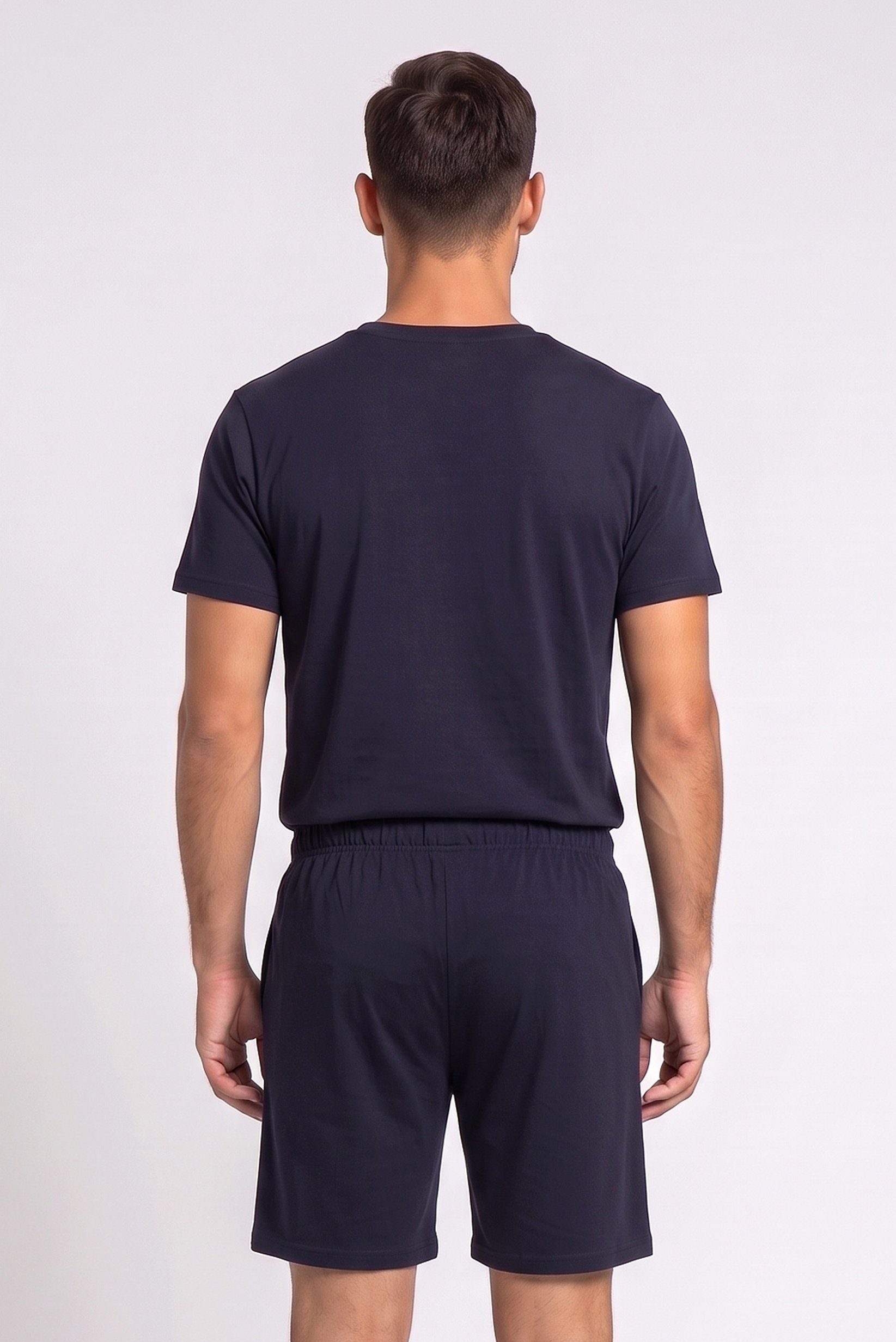 Men 2 Pcs Graphic Print T-Shirt And Shorts Pyjama Set, Dark Navy