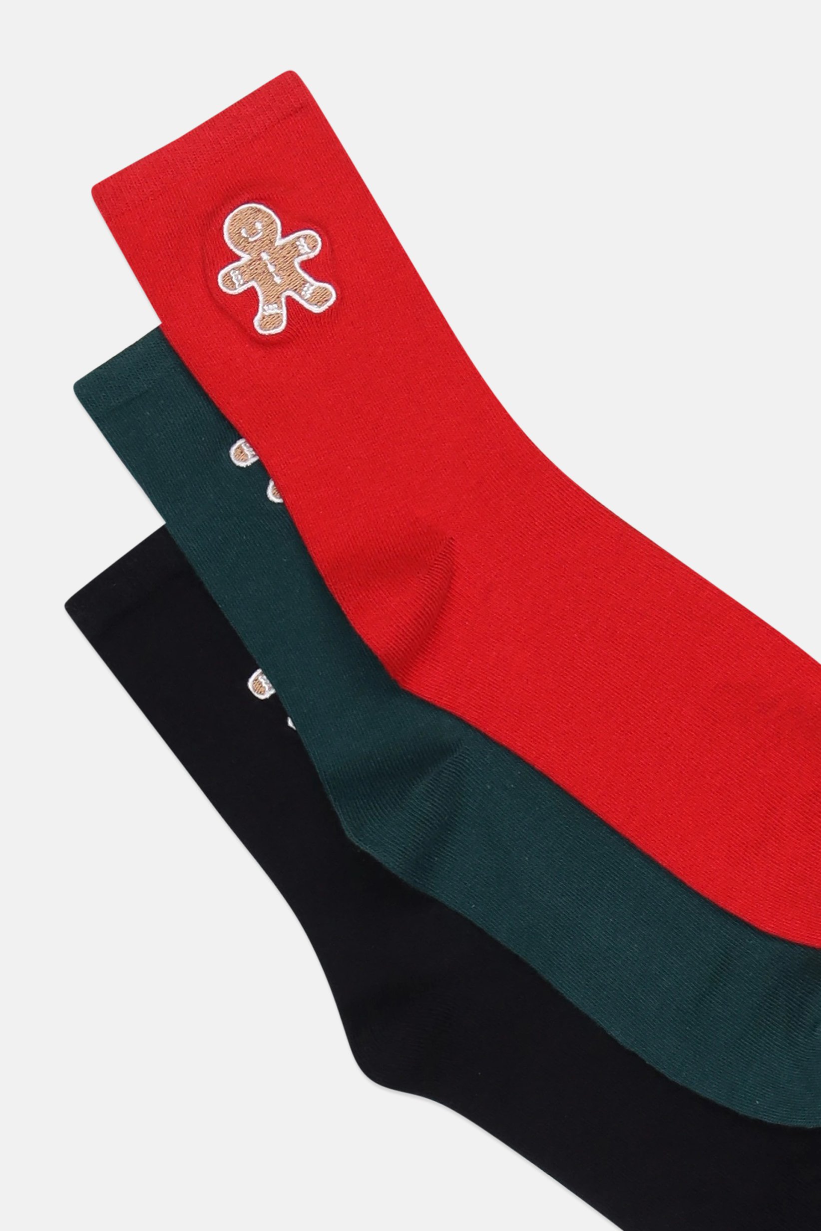 Men 3 Pairs Embroidered Crew Socks, Multicolor