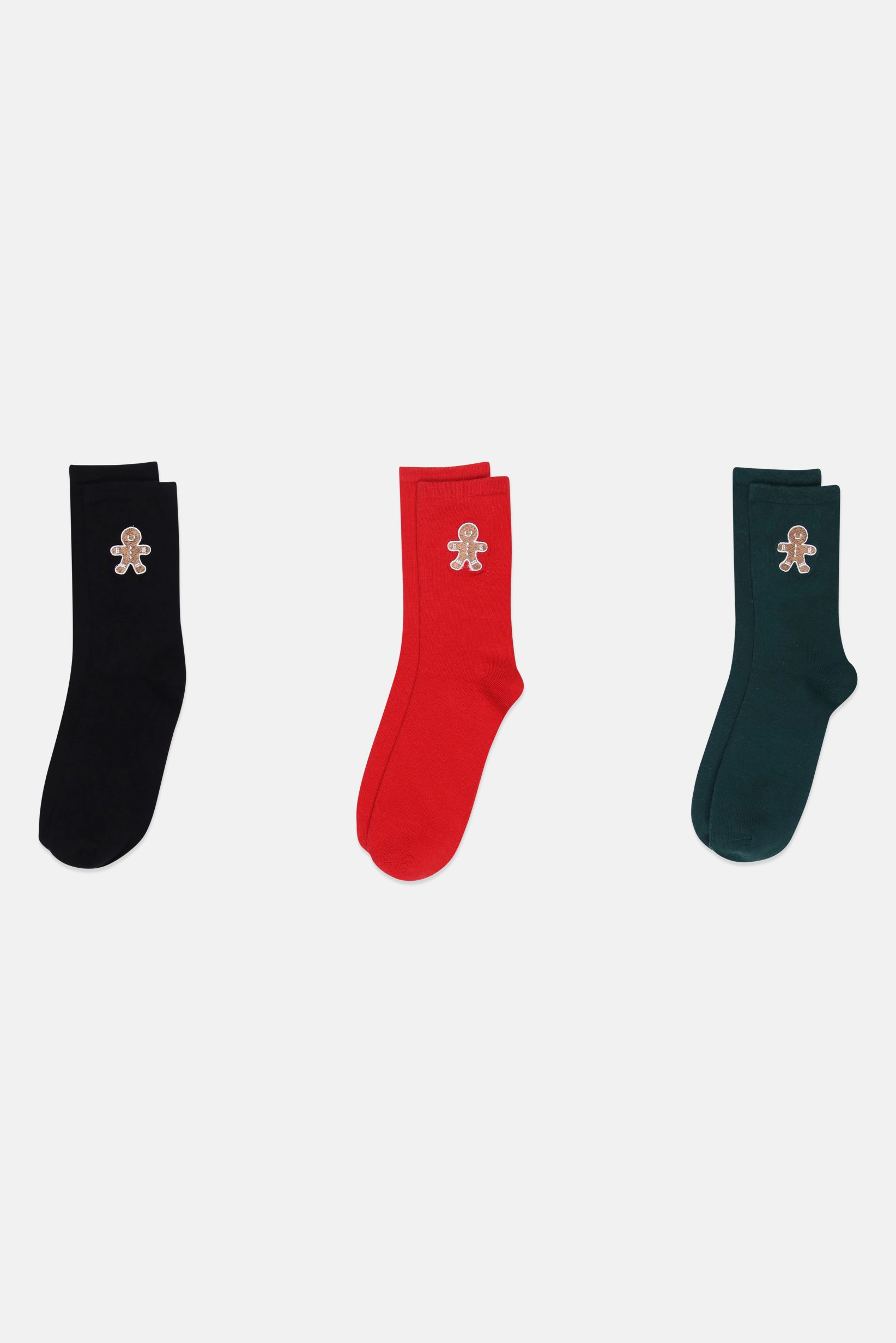 Men 3 Pairs Embroidered Crew Socks, Multicolor