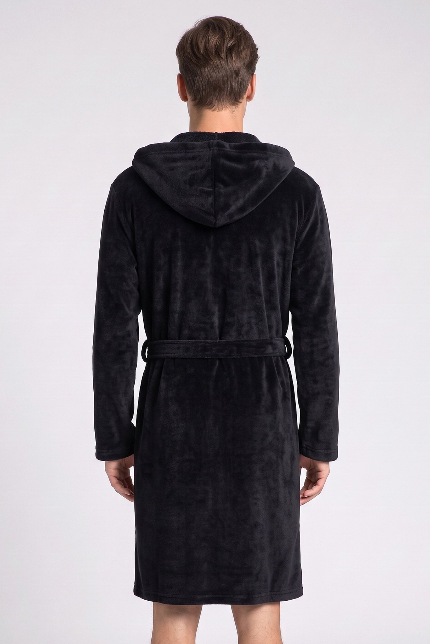 Men Textured Bath Robe, Black