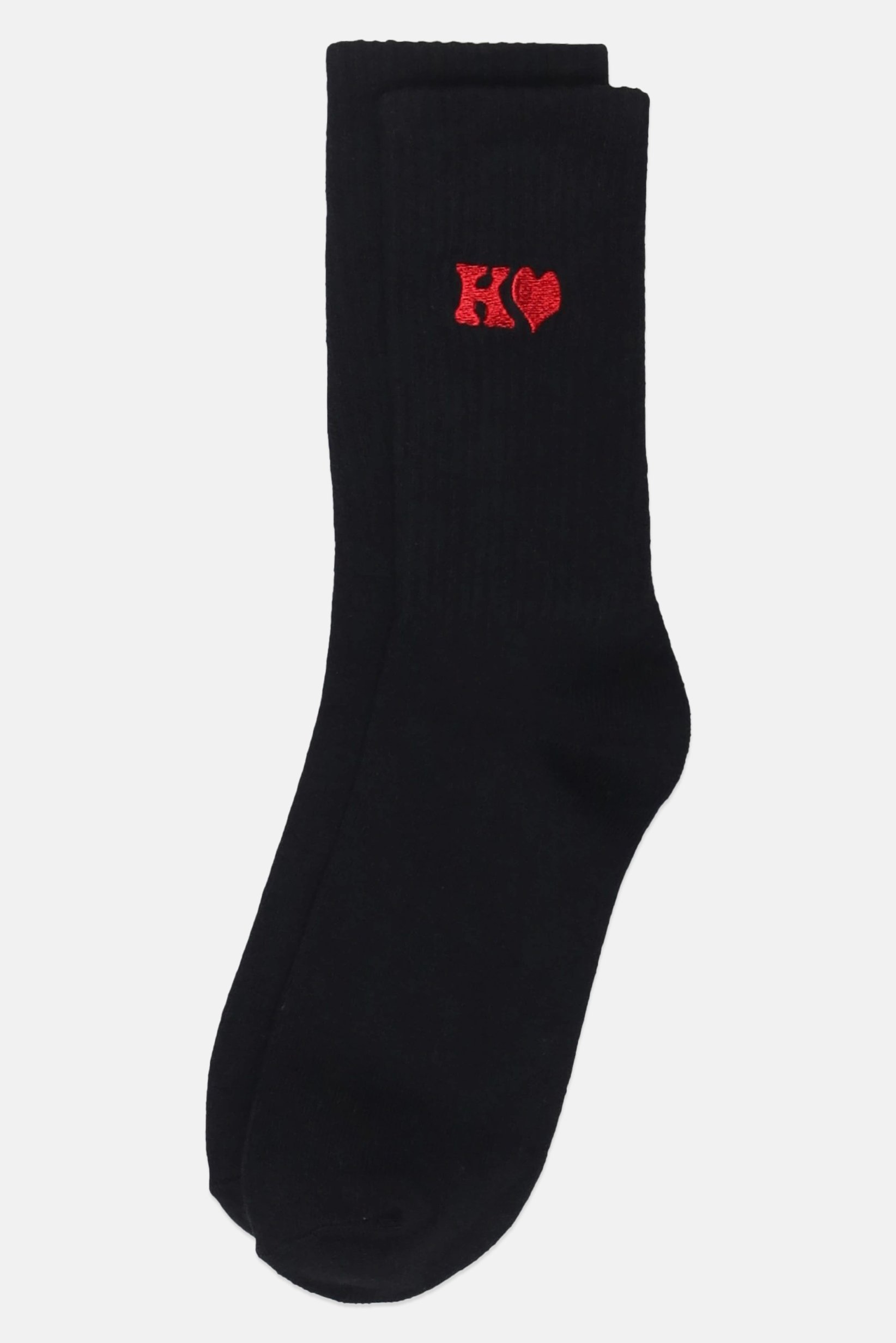 Men 2 Pairs Embroidered Crew Socks, Black