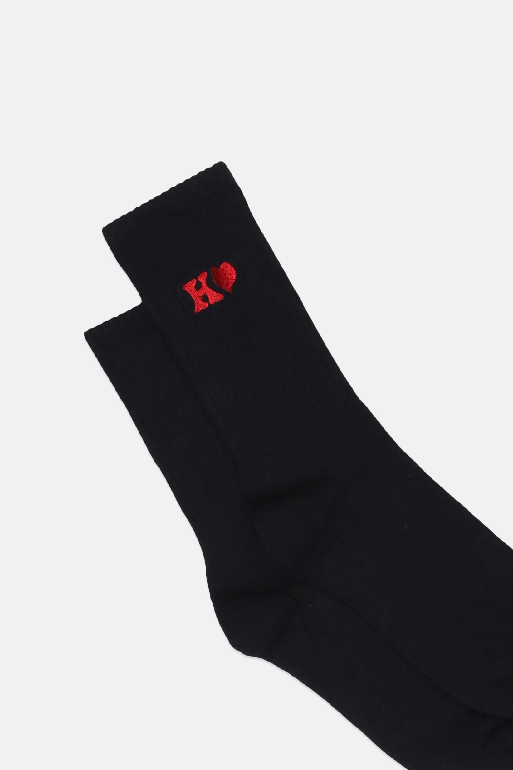 Men 2 Pairs Embroidered Crew Socks, Black