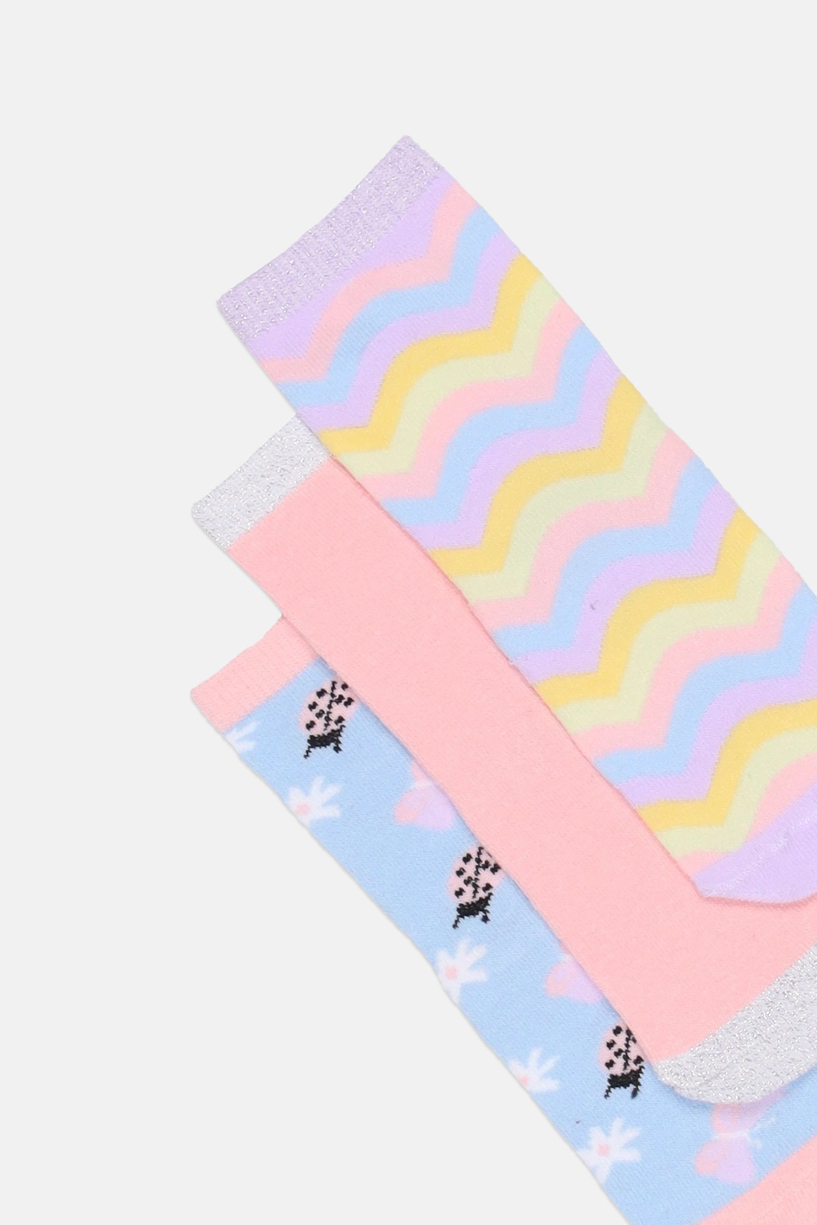 Toddlers Girl 3 Pairs Allover Print Crew Socks, Multicolor