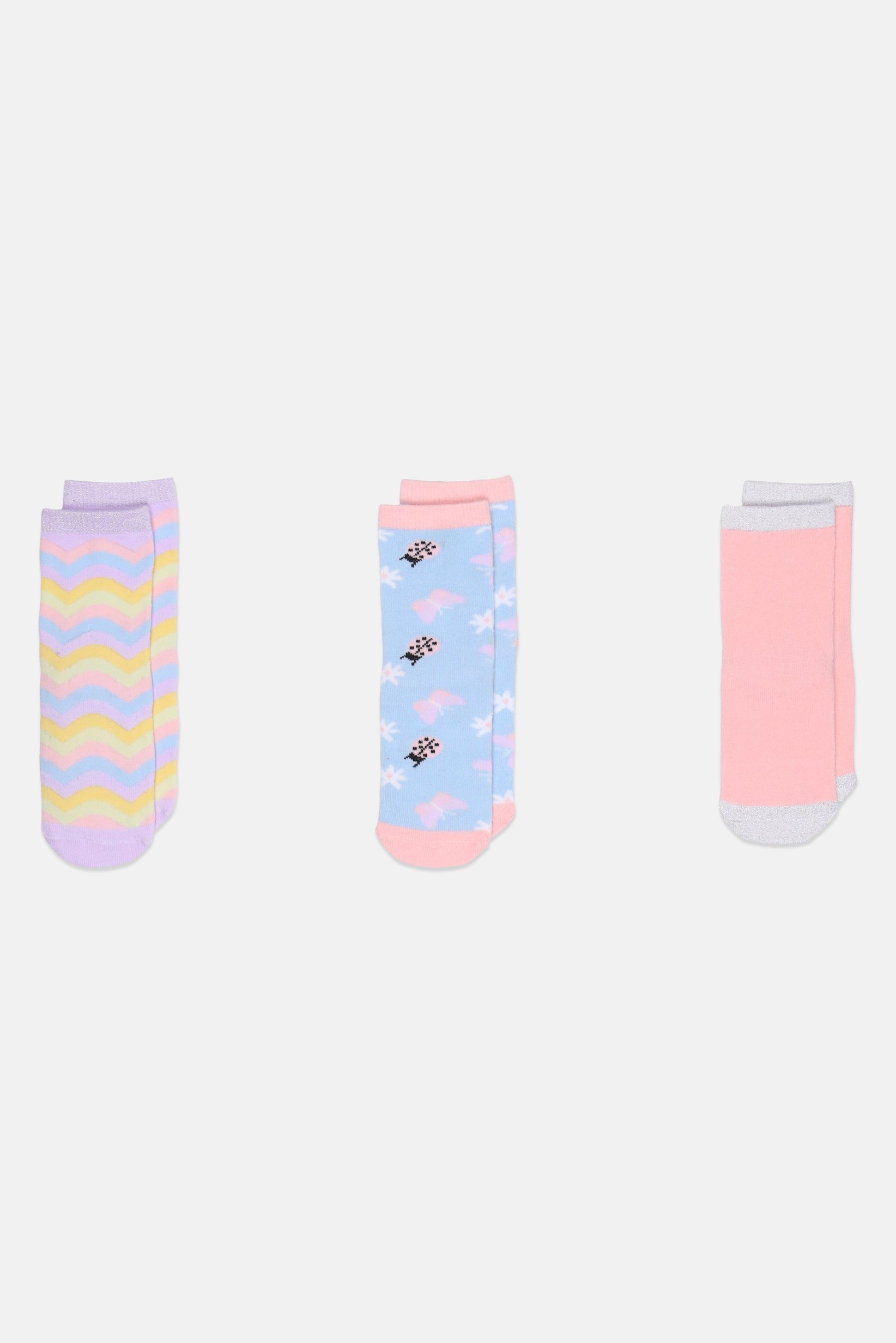 Toddlers Girl 3 Pairs Allover Print Crew Socks, Multicolor