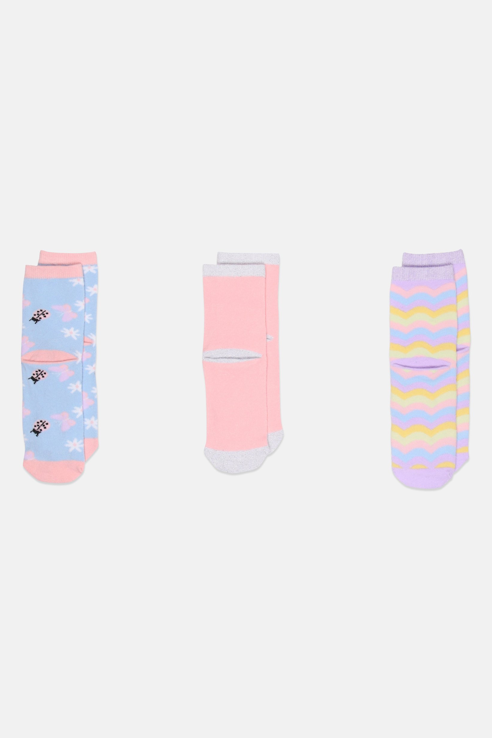 Kids Girl 3 Pairs Allover Print Crew Socks, Multicolor