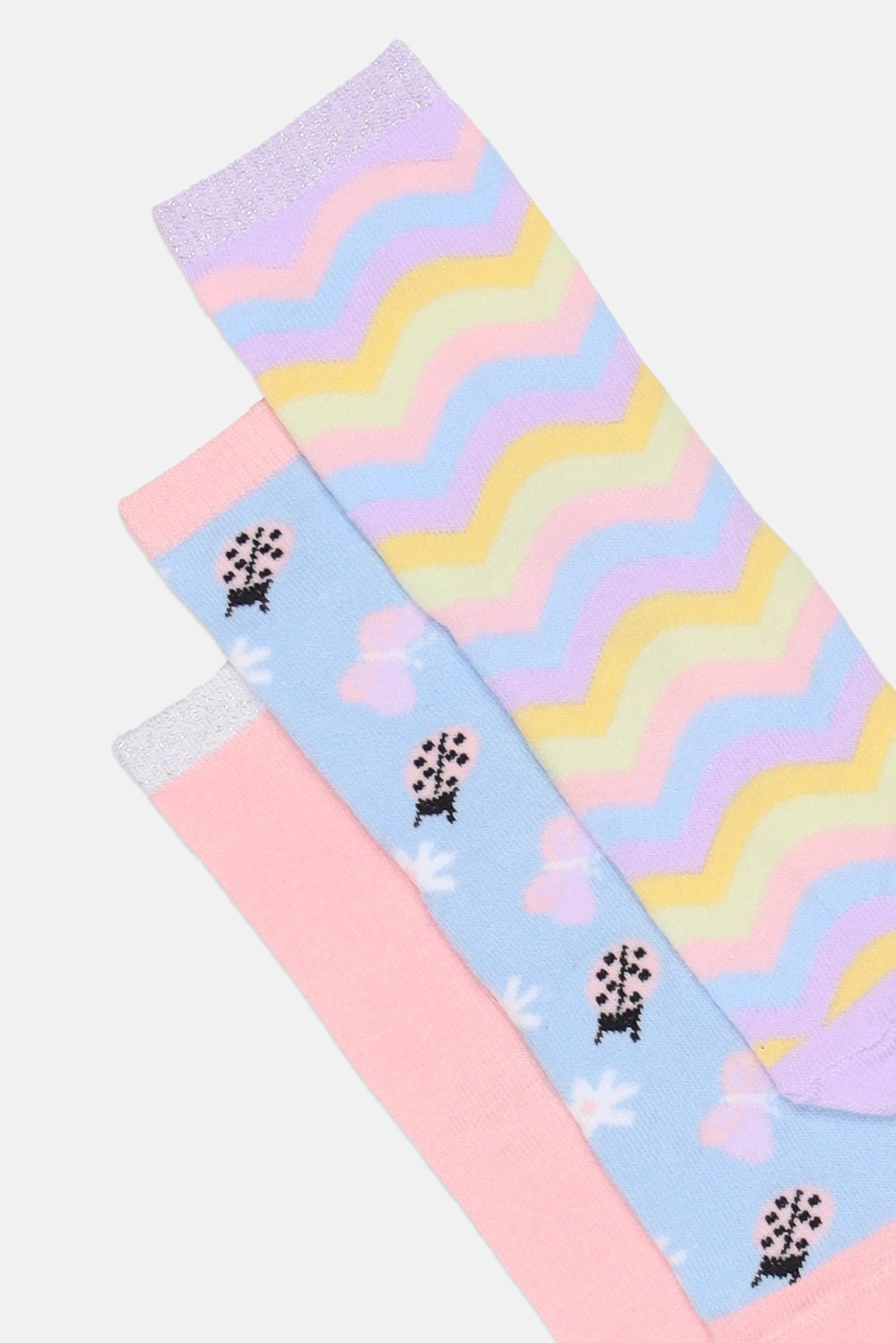 Kids Girl 3 Pairs Allover Print Crew Socks, Multicolor