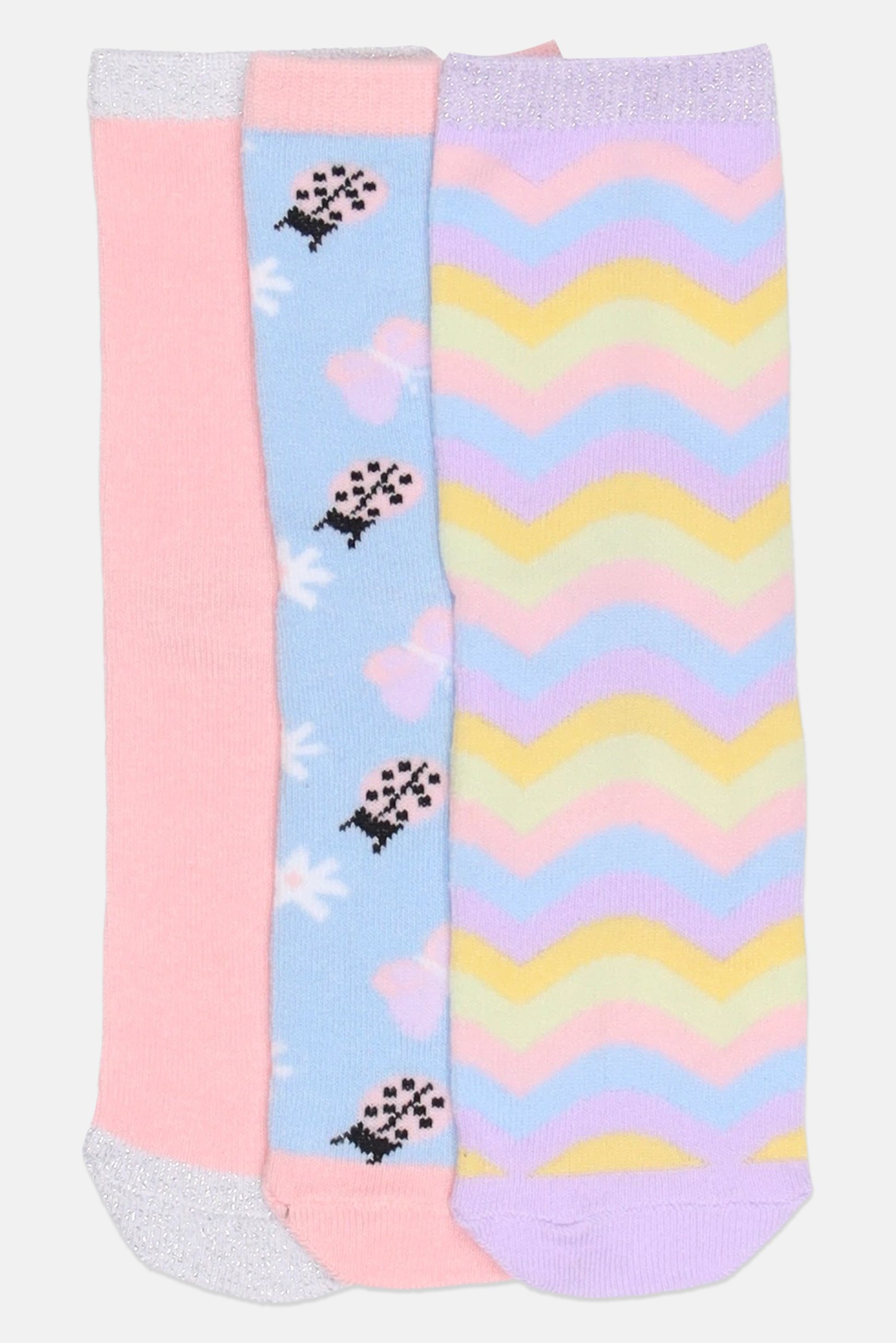 Kids Girl 3 Pairs Allover Print Crew Socks, Multicolor