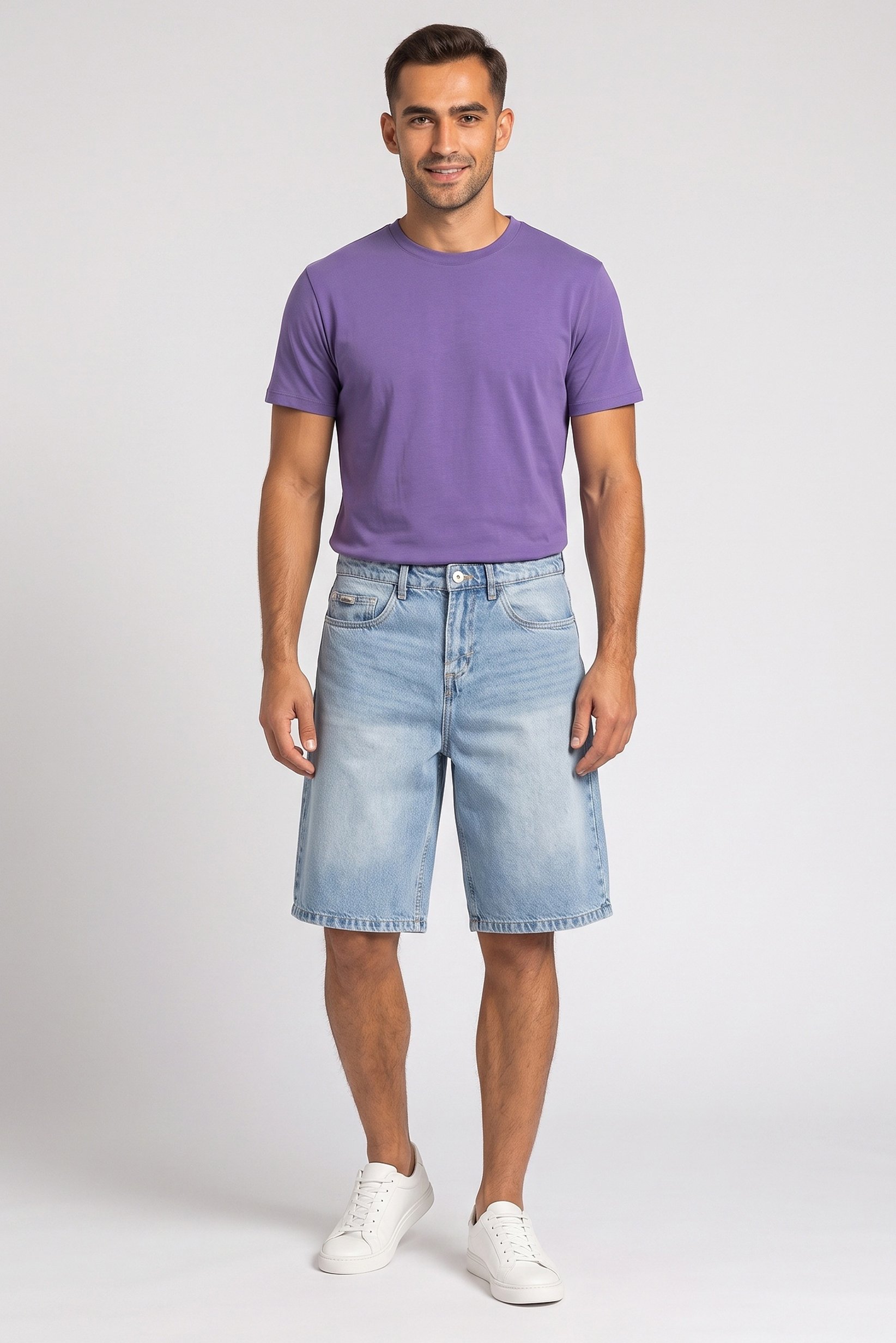Men Washed Denim Shorts, Blue